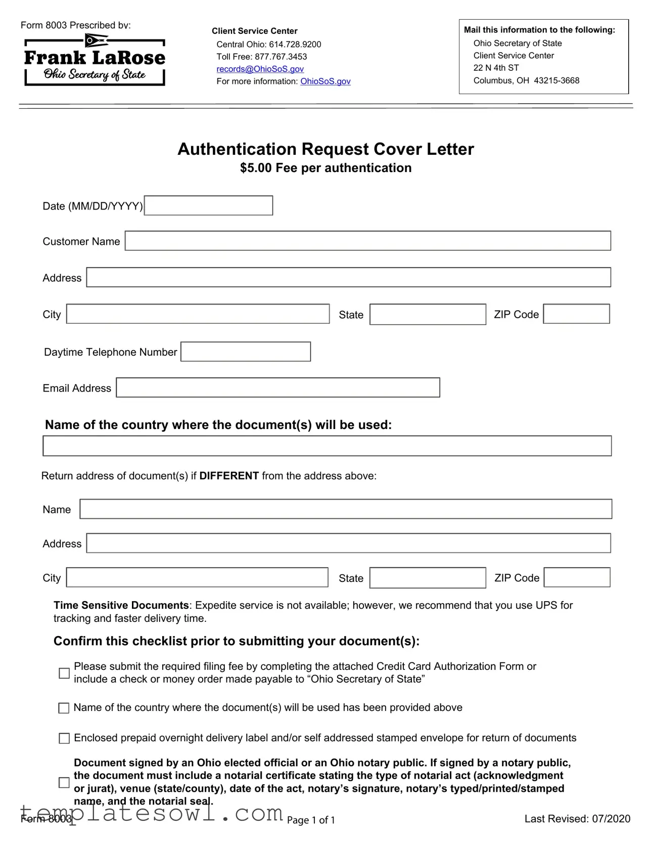 Fill Out Your Authentication Request Cover Letter Form