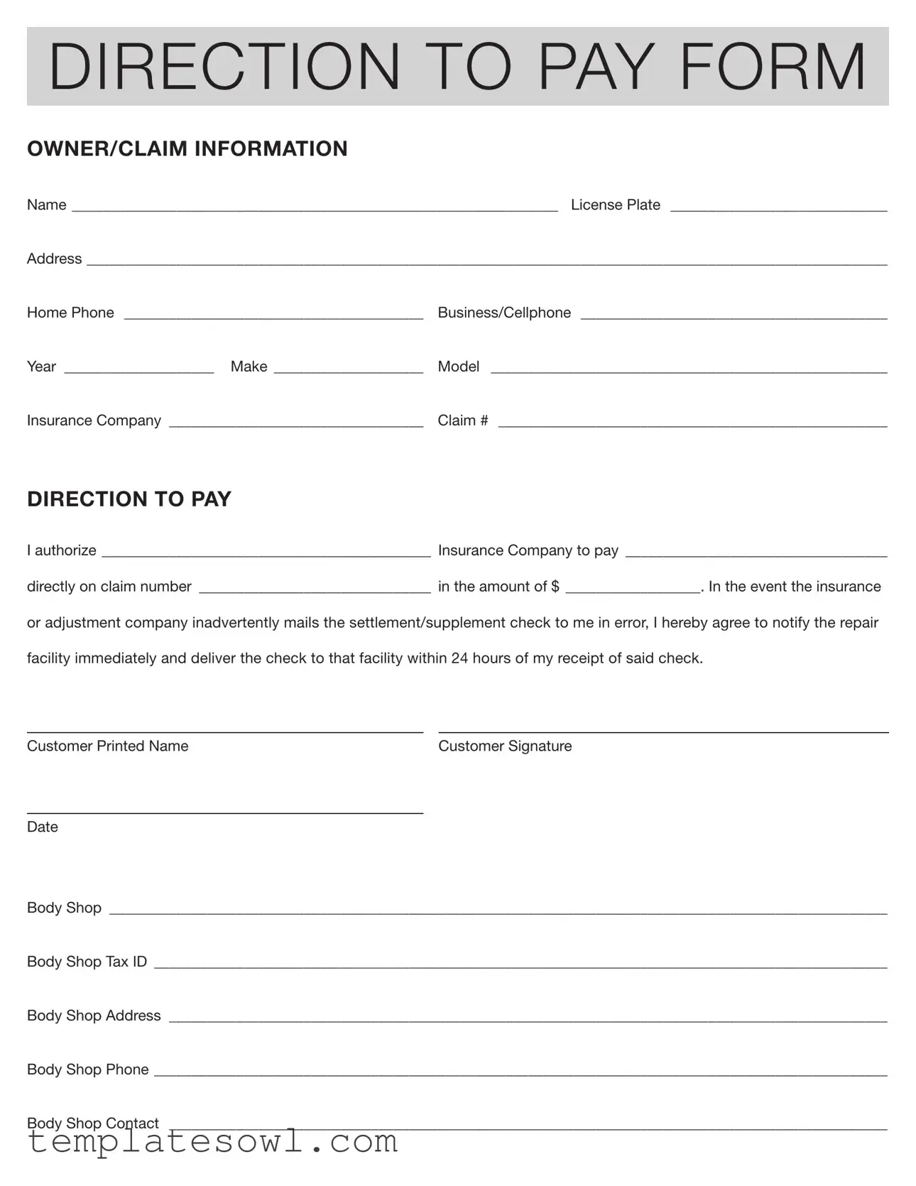 Fill Out Your Authorization And Direction Pay Form