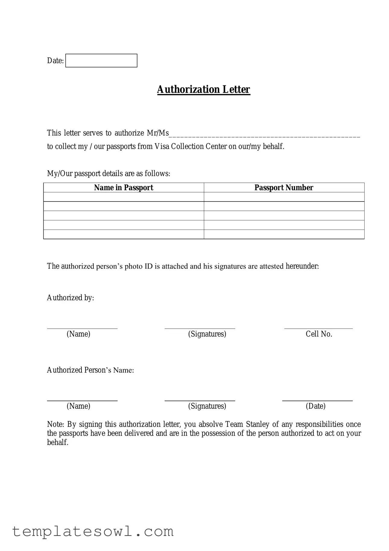 Fill Out Your Authorization Letter Form