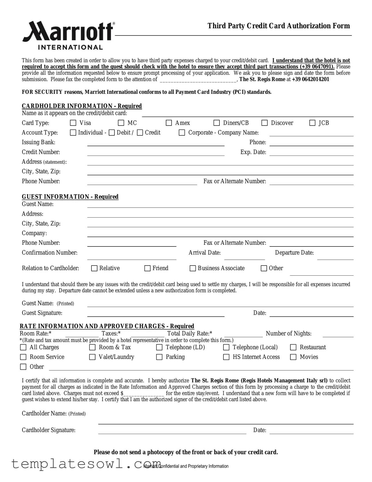 Fill Out Your Authorization Marriott Form