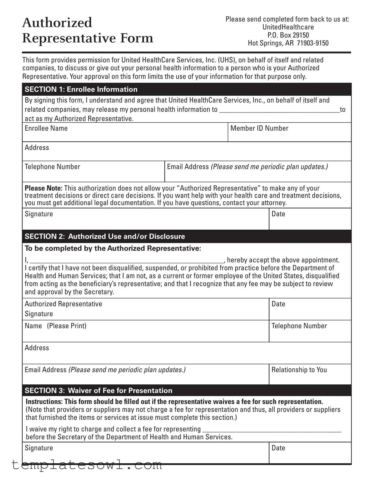 Fill Out Your Authorized Representative Form