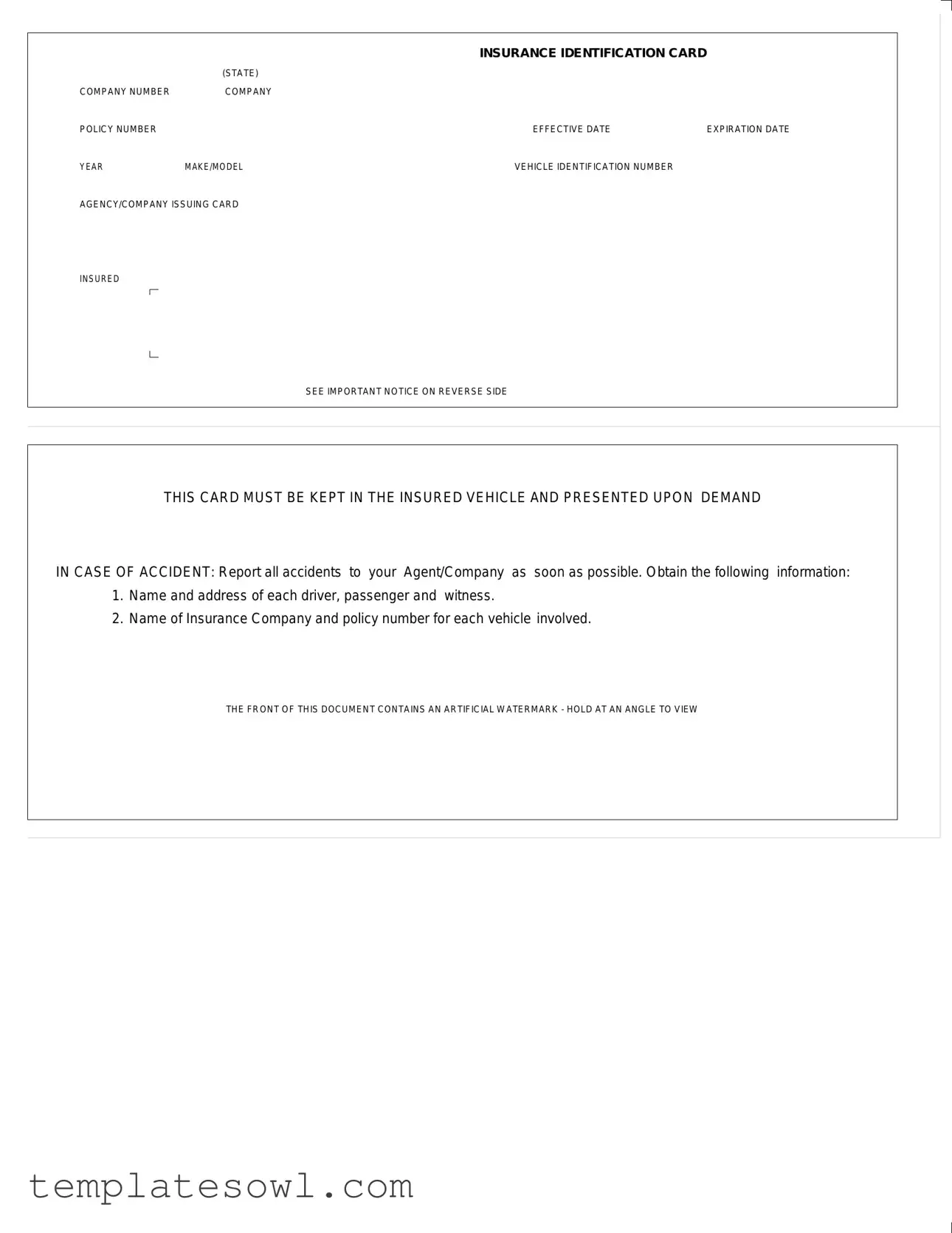Fill Out Your Auto Insurance Card Form