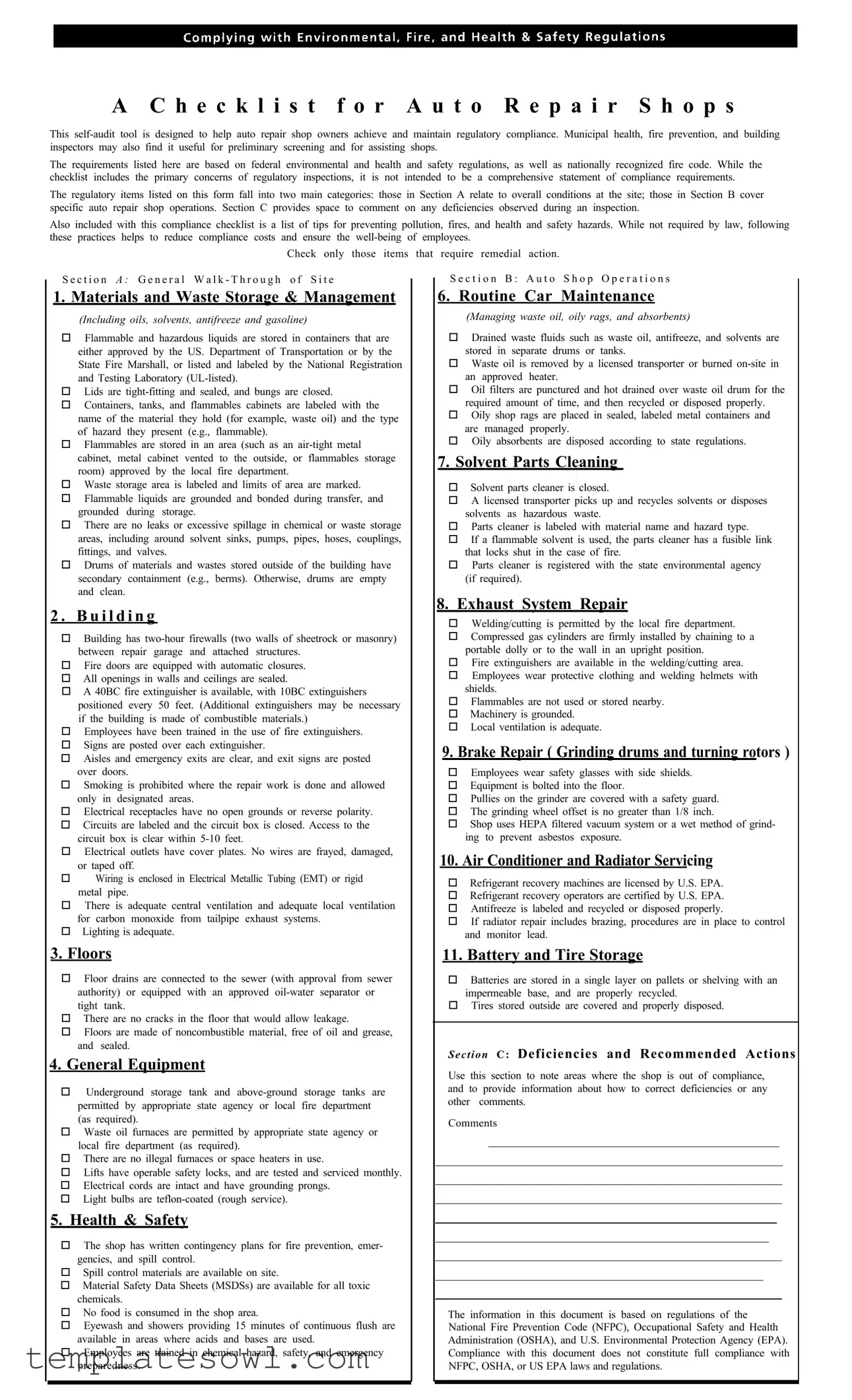 Fill Out Your Auto Repair Checklist Form