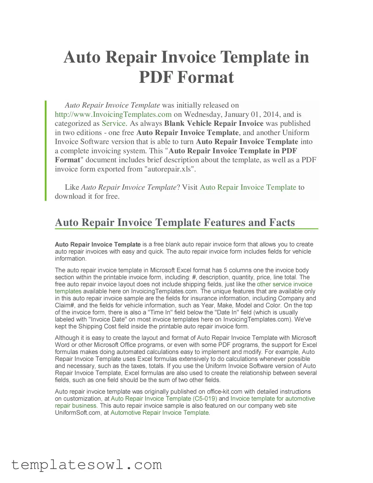 Fill Out Your Auto Repair Invoice Form