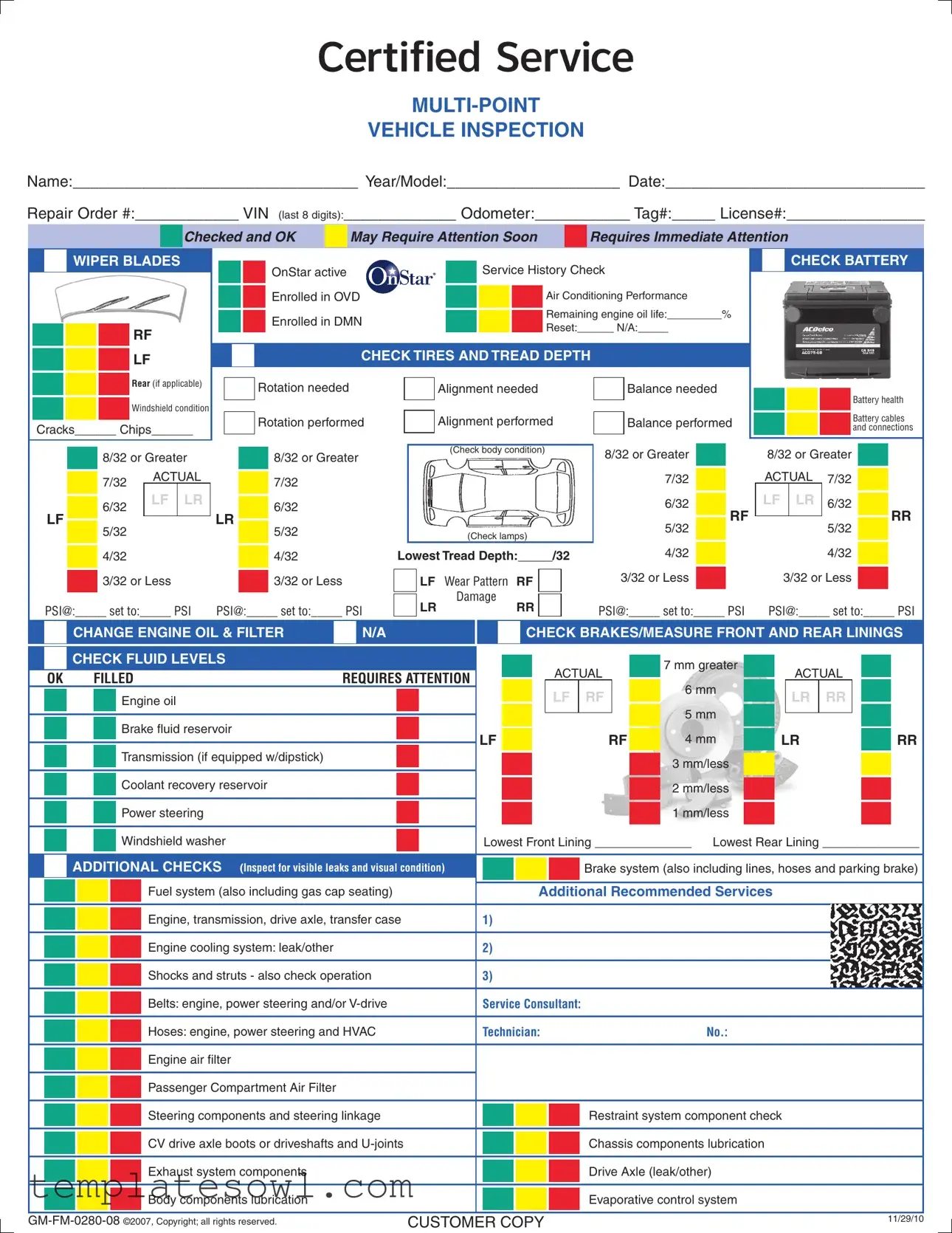 Fill Out Your Automobile Service Checklist Form