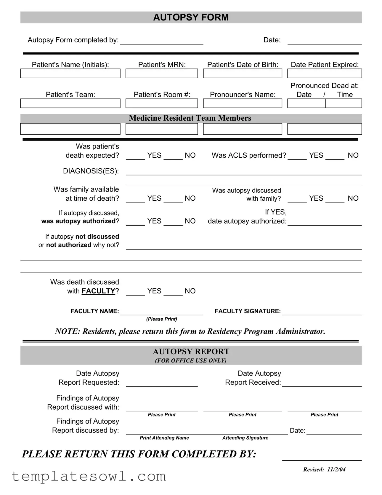 Fill Out Your Autopsy Report Form