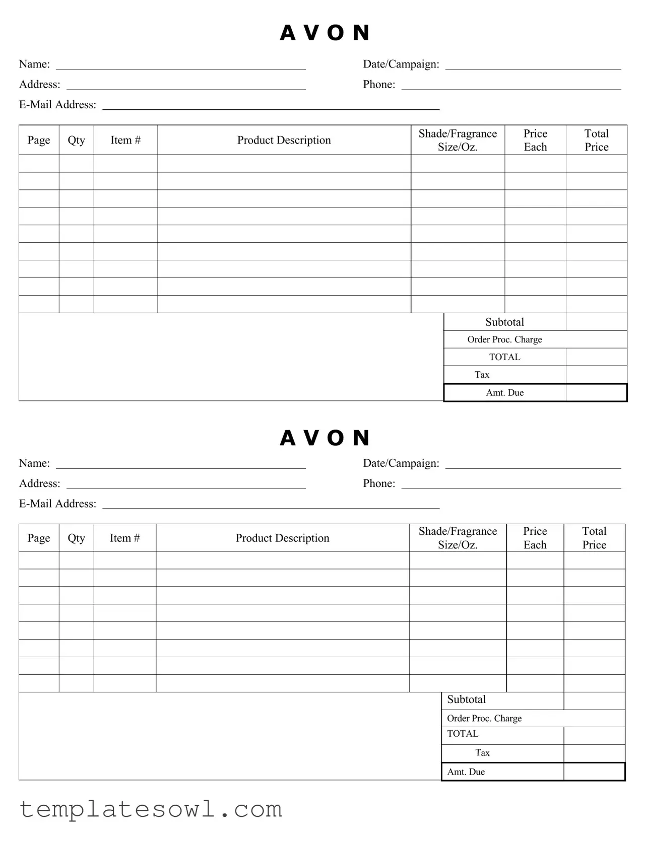 Fill Out Your Avon Order Form