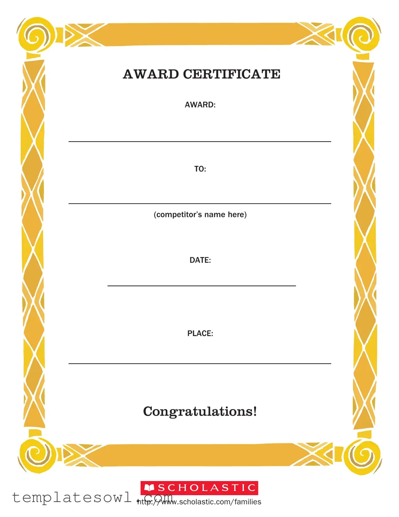 Fill Out Your Award Certificate Form
