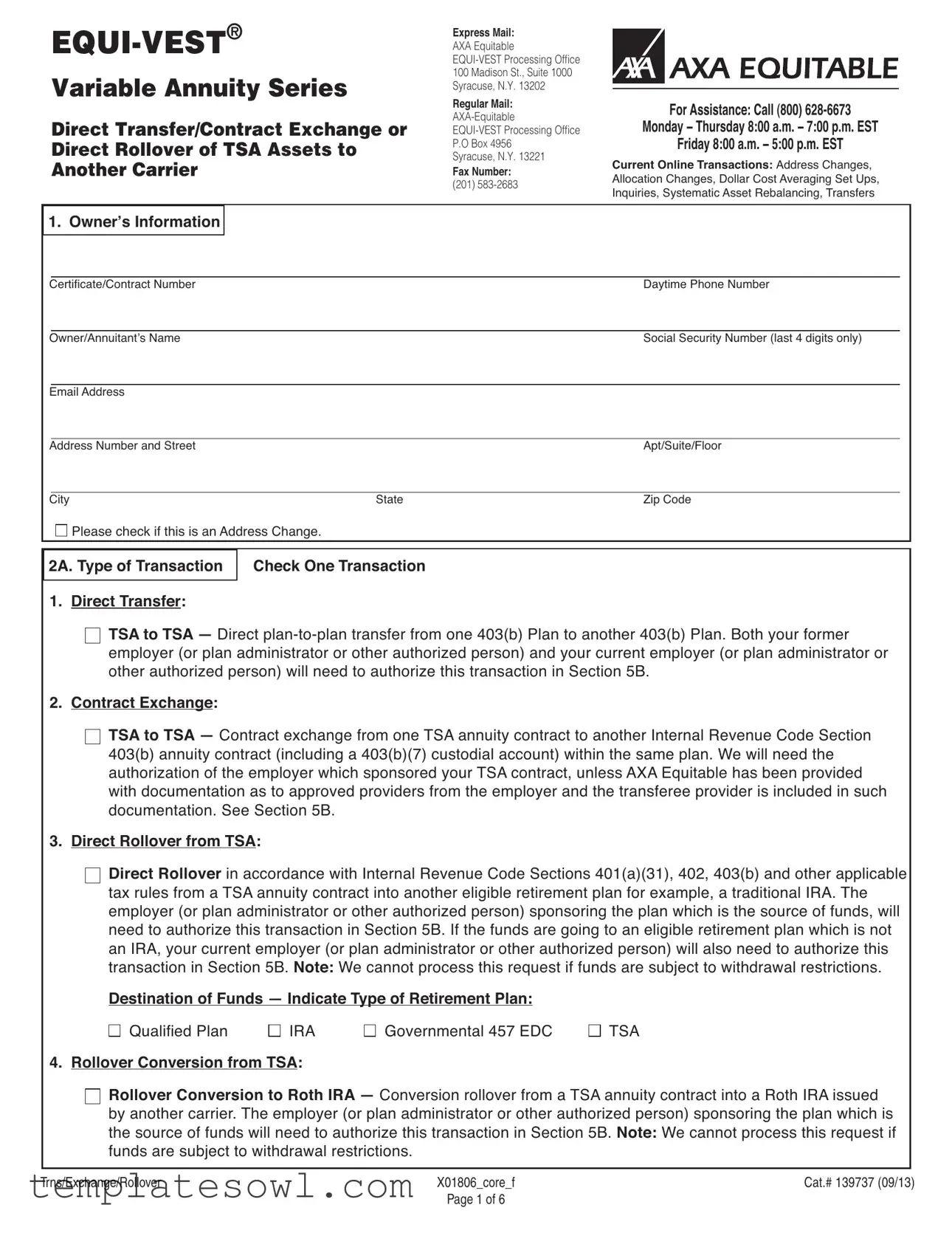Fill Out Your Axa 1035 Exchange Form