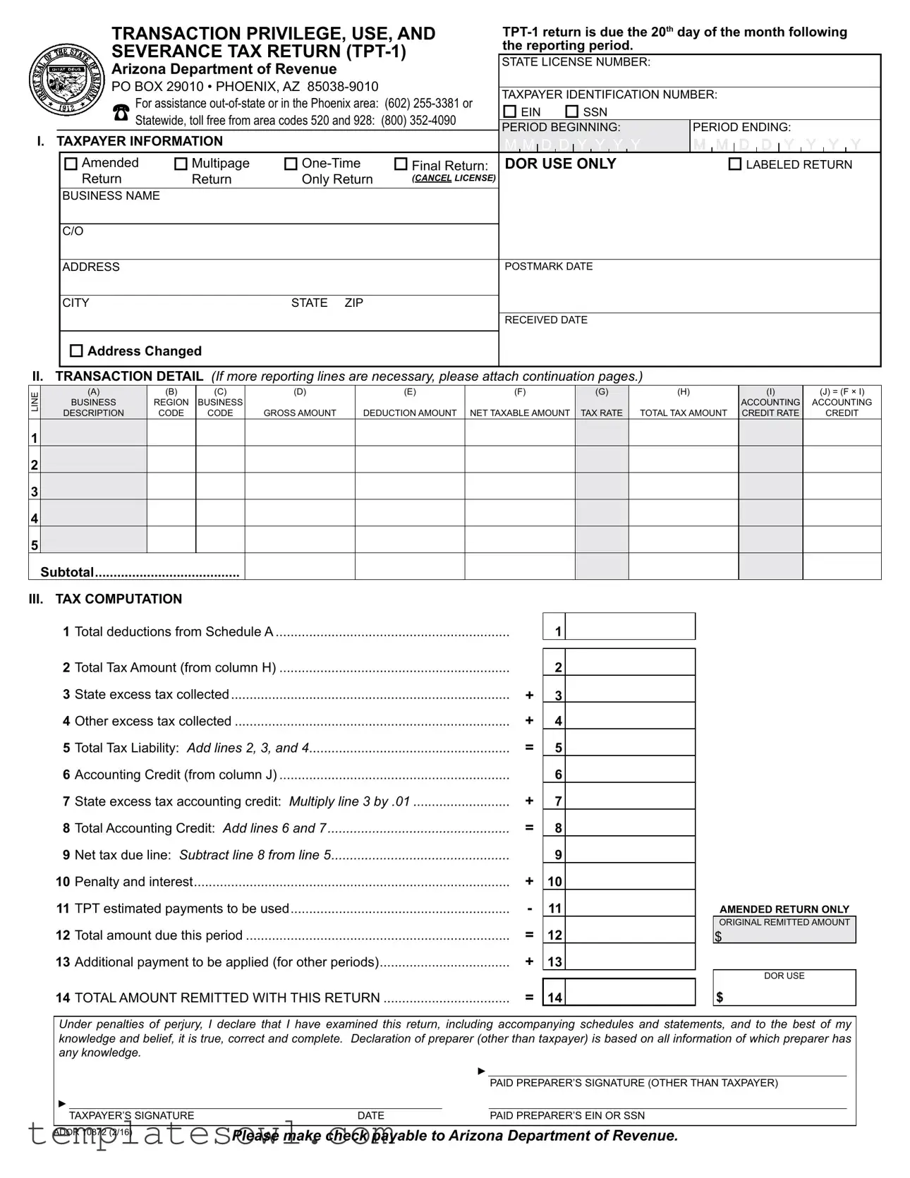 Fill Out Your Az Tpt 1 Form