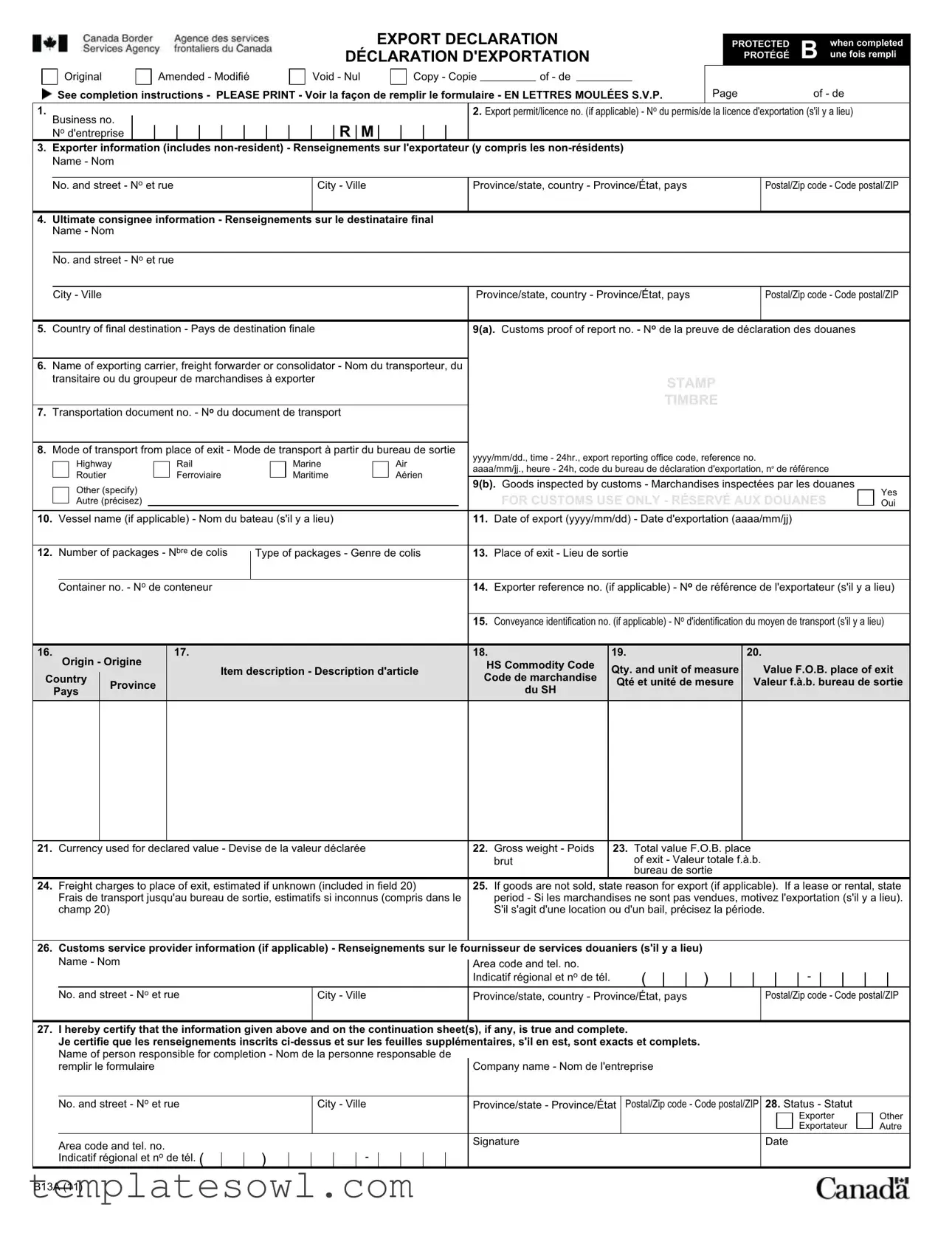 Fill Out Your B13A Form