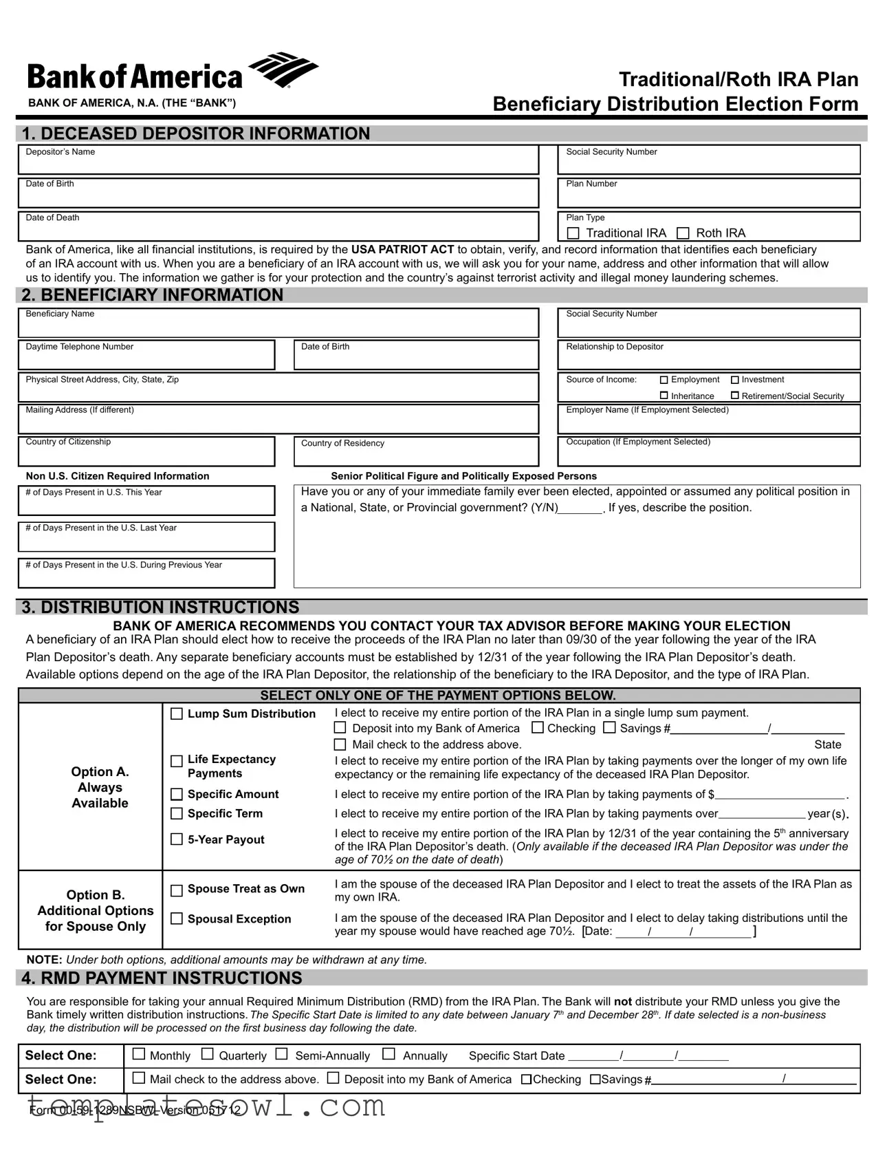 Fill Out Your Bank Of America Beneficiary Form