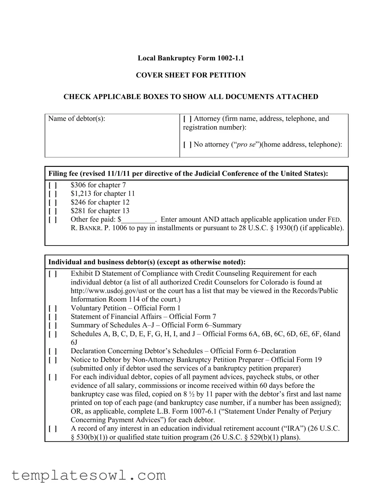 Fill Out Your Bankruptcy Cover Sheet Petition Form