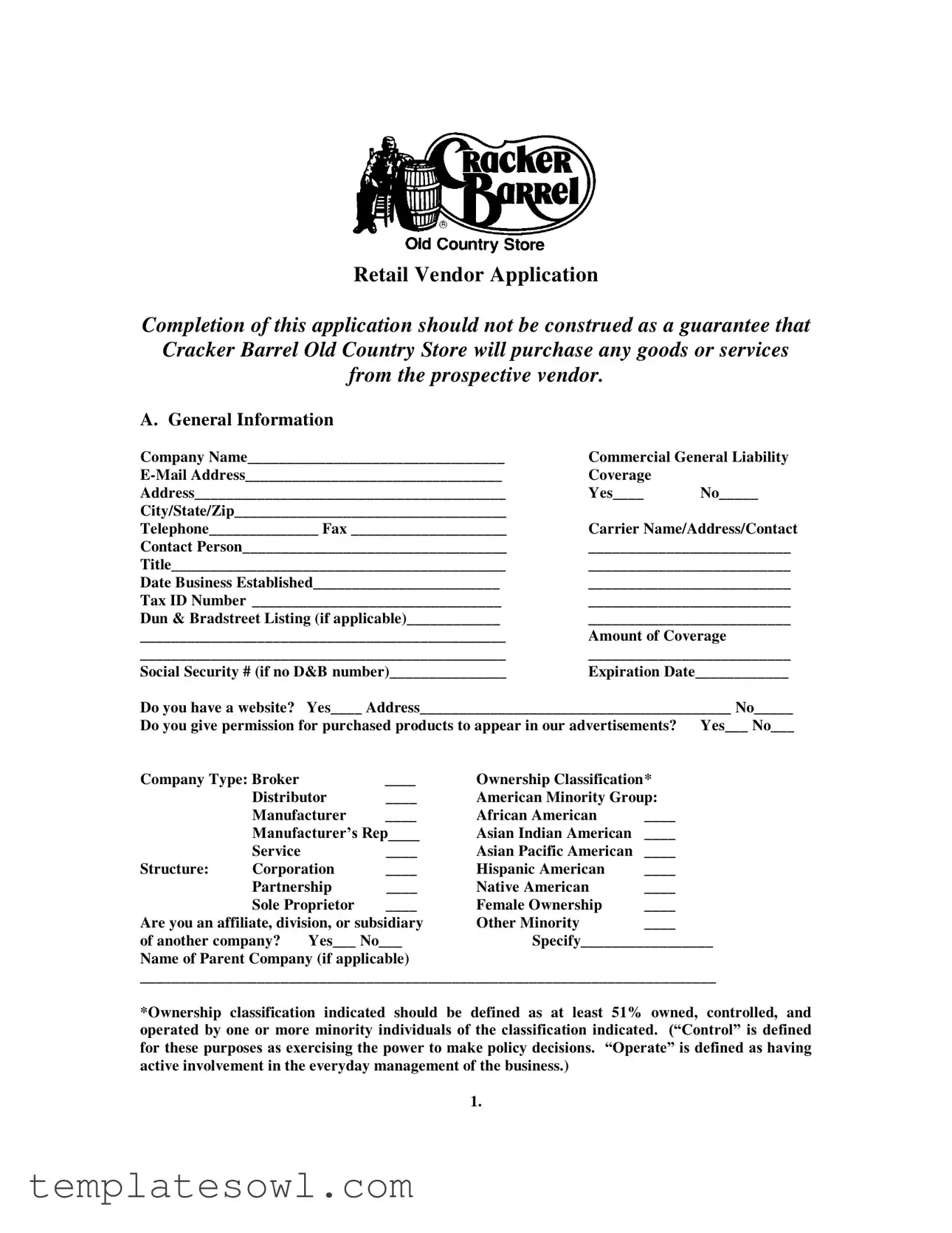 Fill Out Your Barrel Vendor Application Form