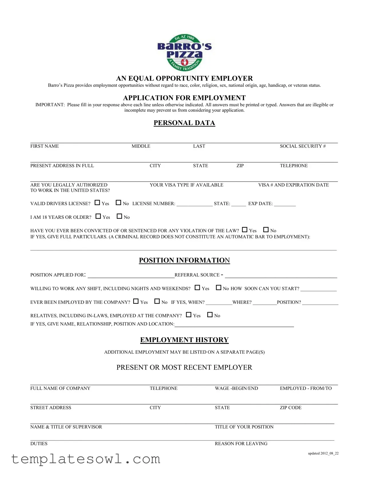 Fill Out Your Barros Job Form