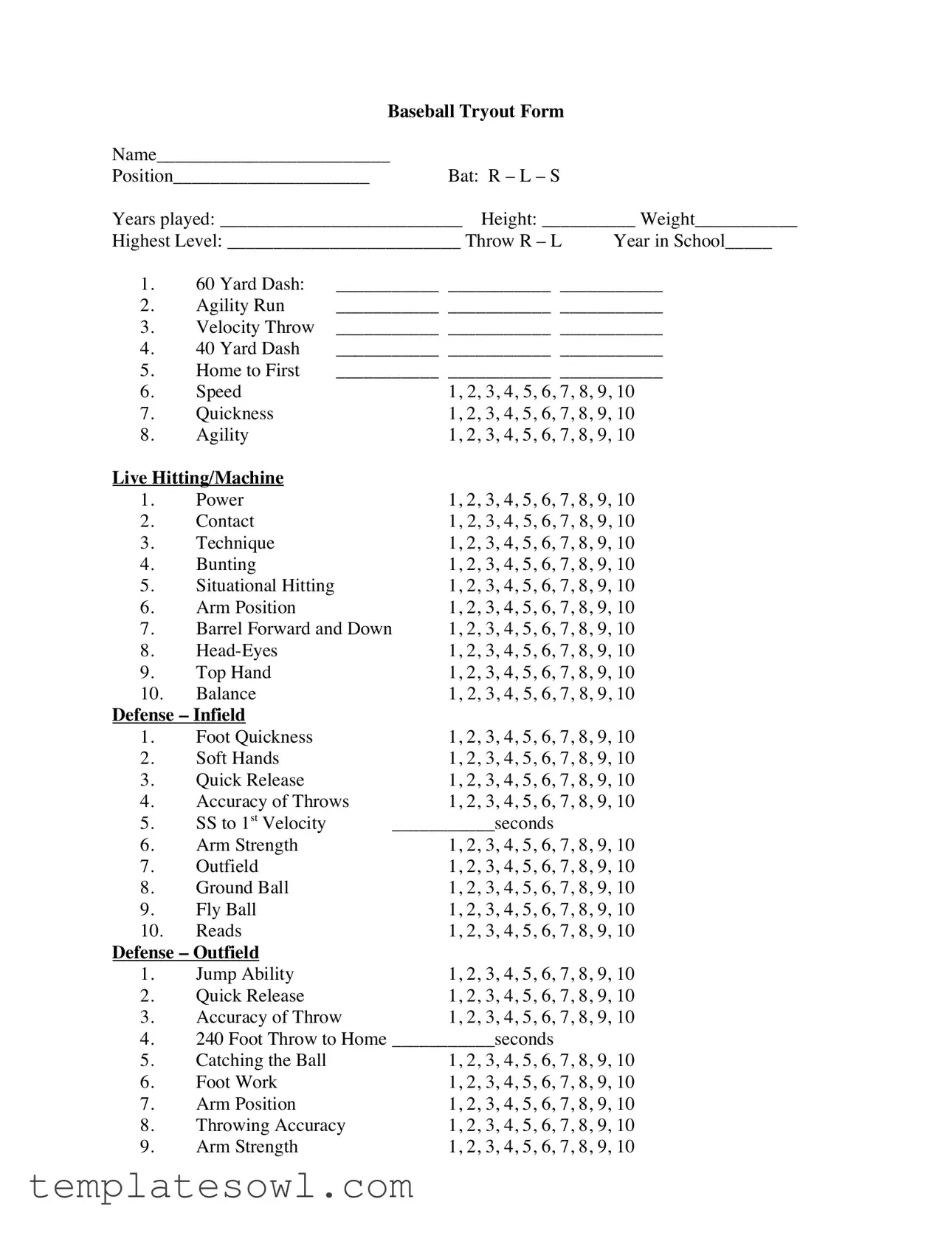 Fill Out Your Baseball Tryout Form