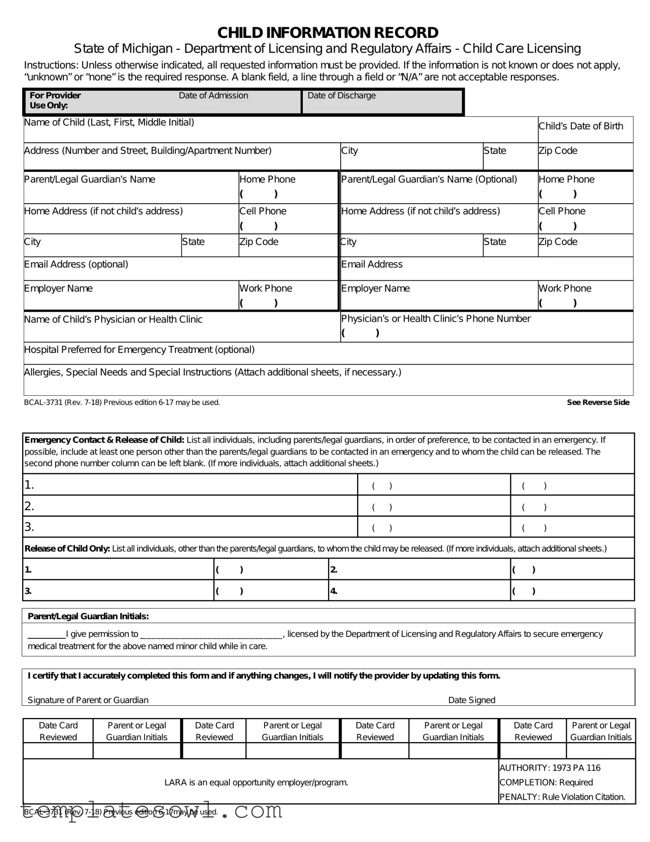 Fill Out Your Bcal 3731 Form