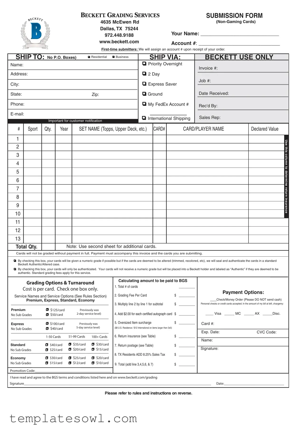 Fill Out Your Beckett Grading Form