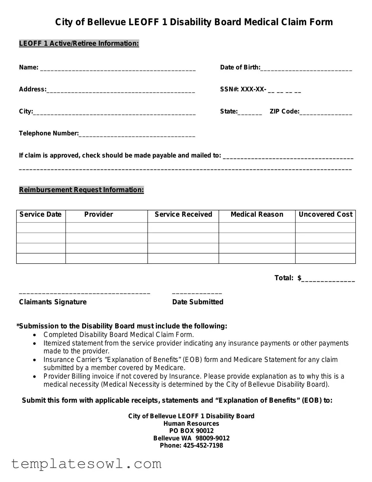 Fill Out Your Bellevue Medical Claim Form