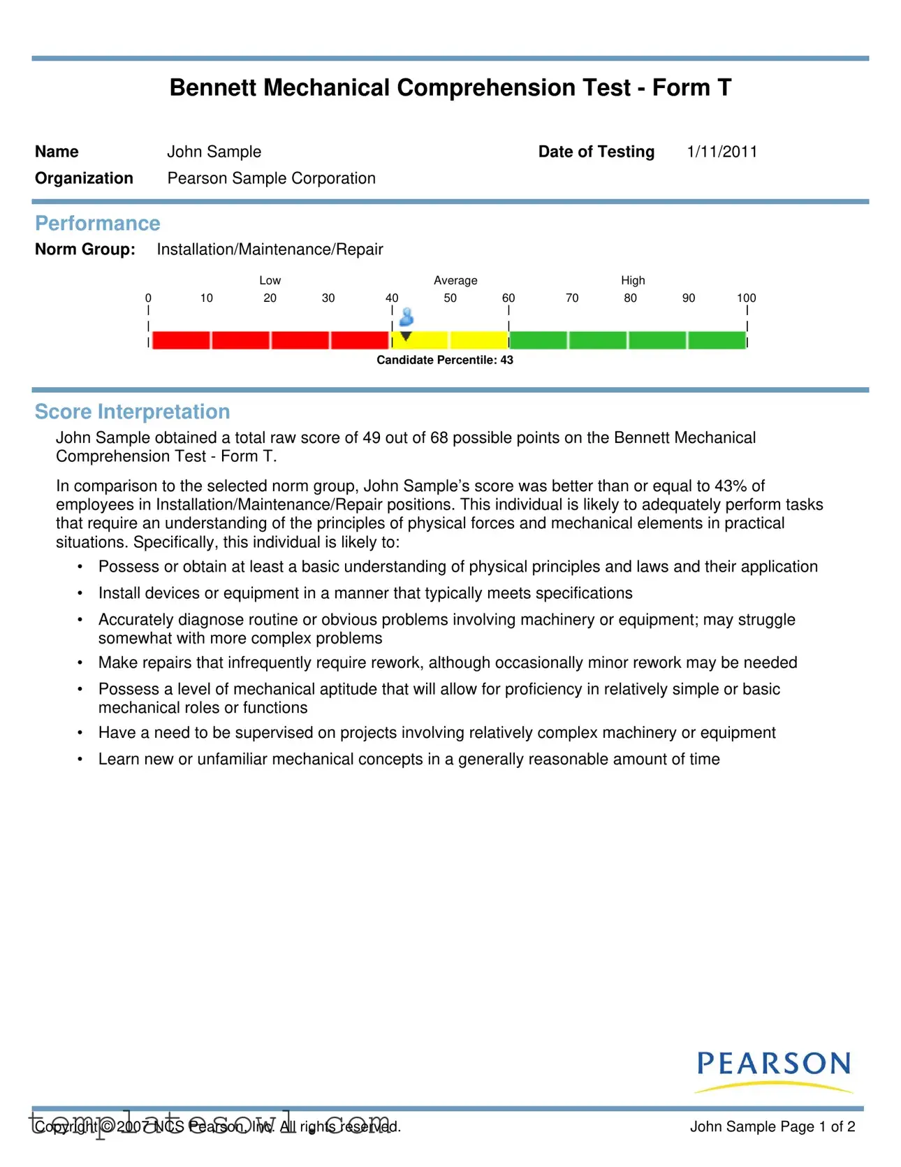 Fill Out Your Bennett Mechanical Test Form