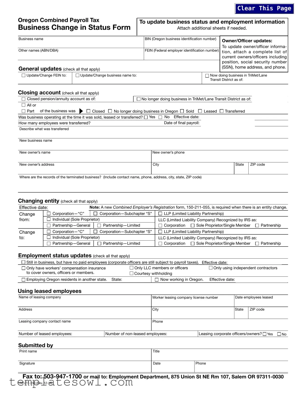 Fill Out Your Bin Oregon Form