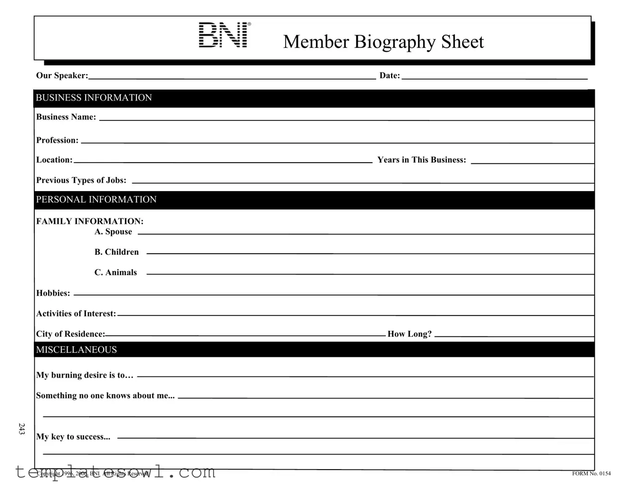 Fill Out Your Bio Sheet Form