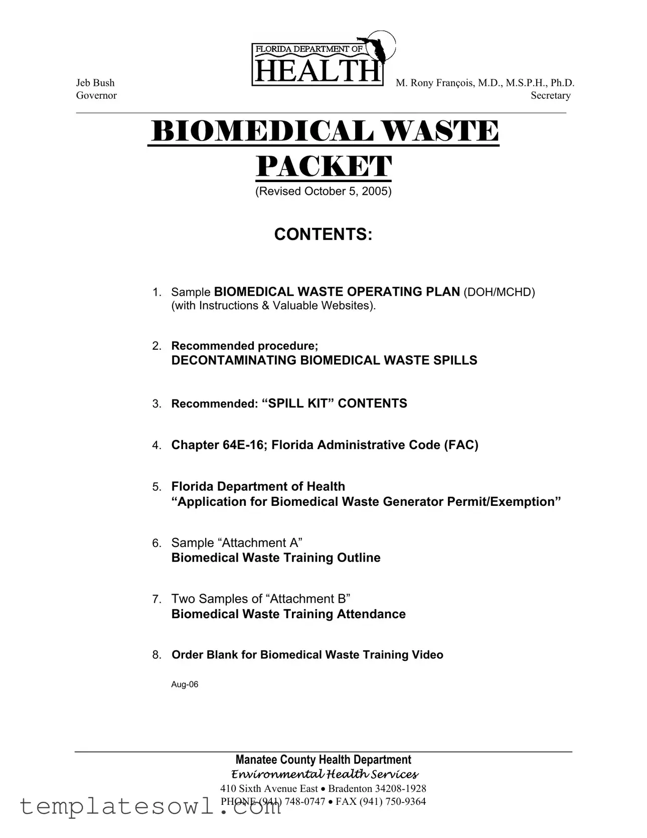 Fill Out Your Biomedical Waste Operating Plan Form