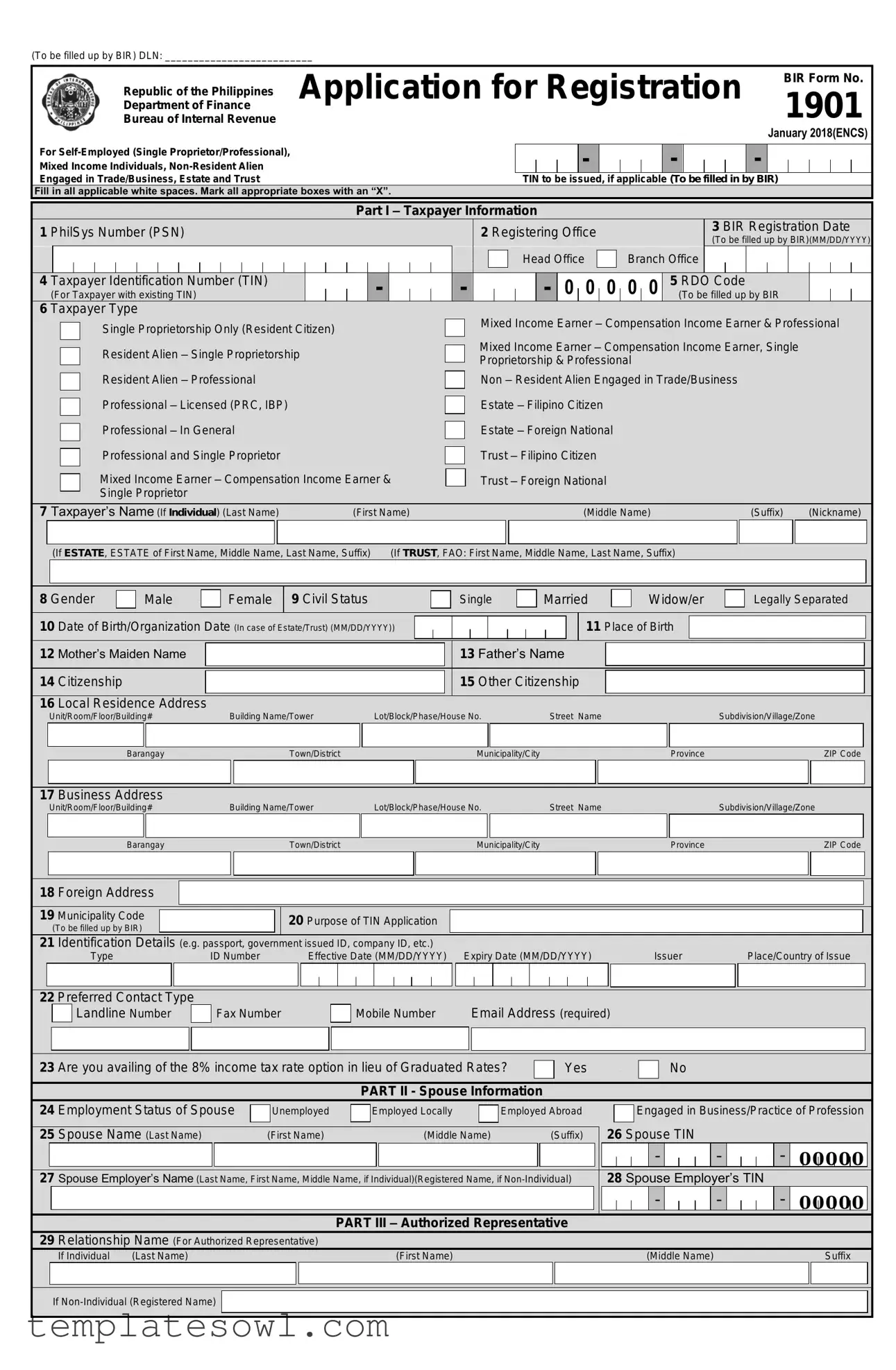 Fill Out Your Bir Form