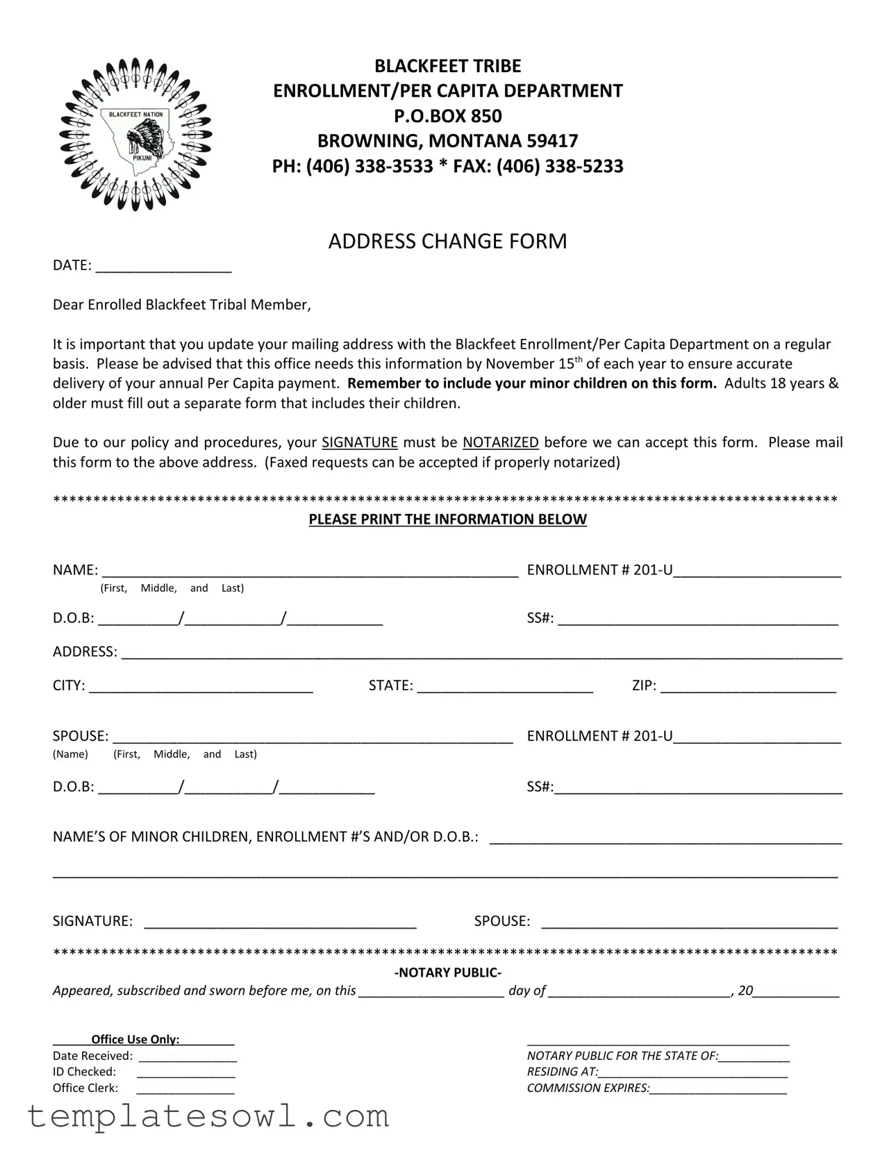 Fill Out Your Blackfeet Enrollment Form
