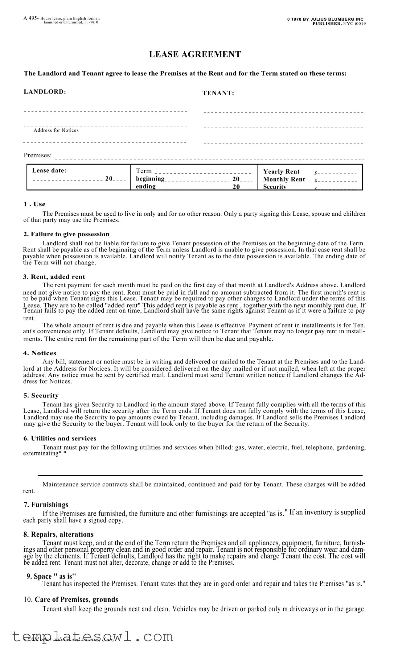 Fill Out Your Blumberg Lease Agreement Form