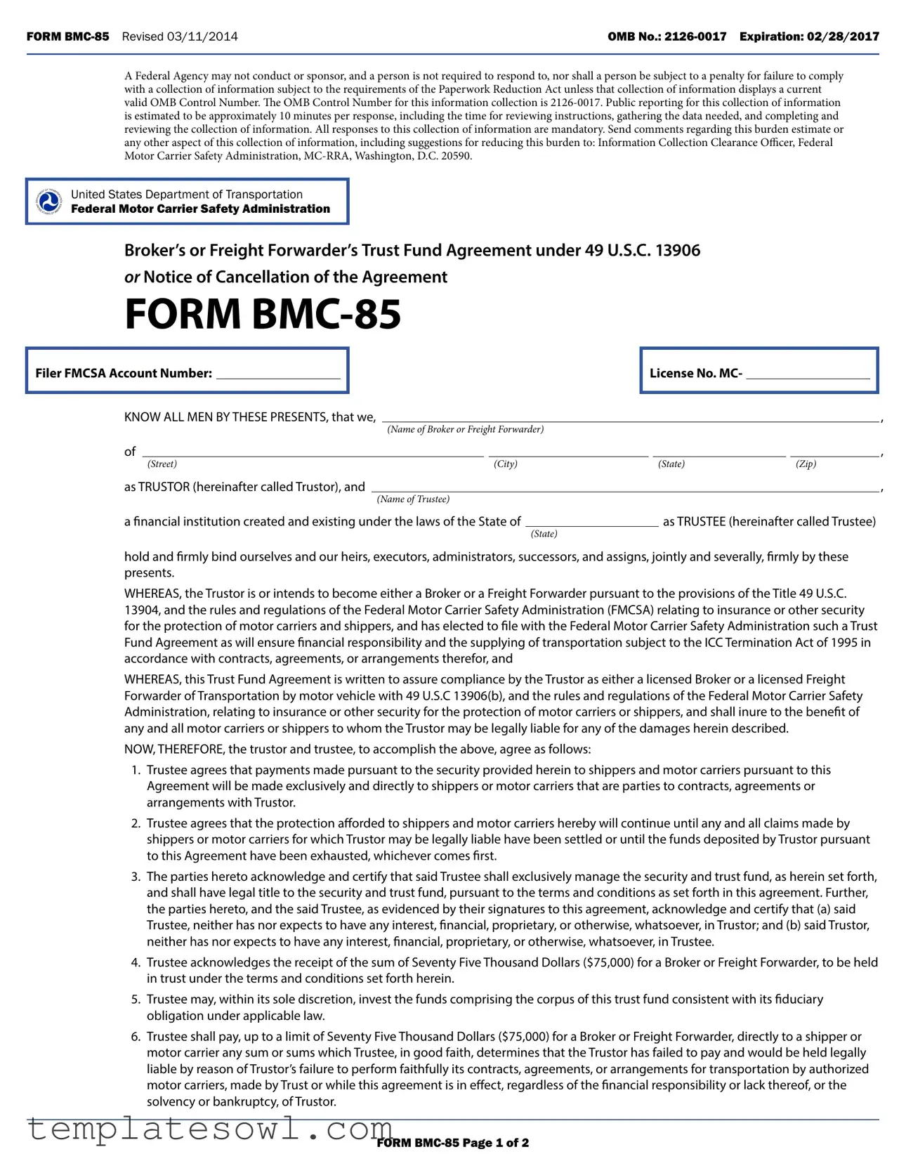 Fill Out Your Bmc 85 Form