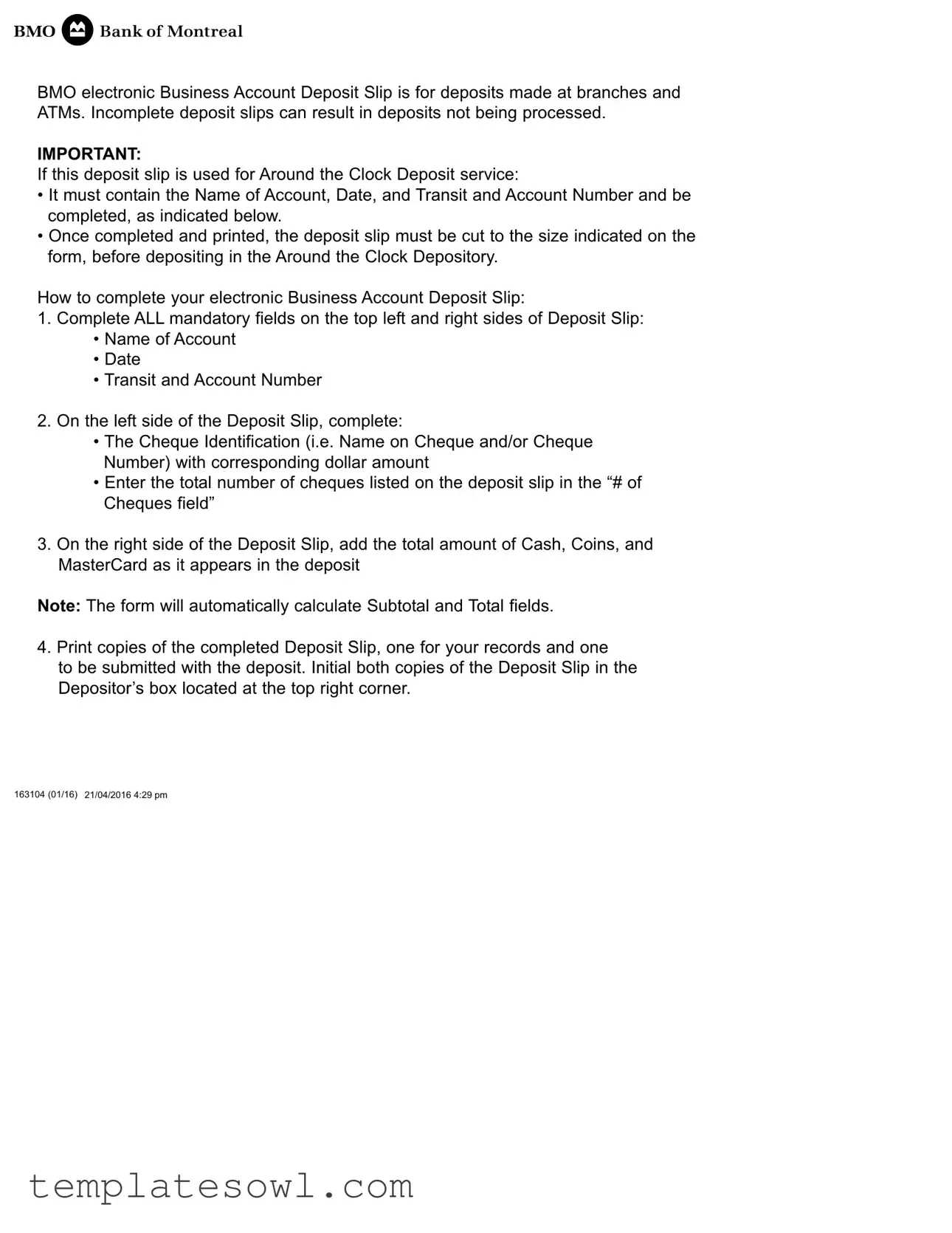 Fill Out Your Bmo Deposit Form