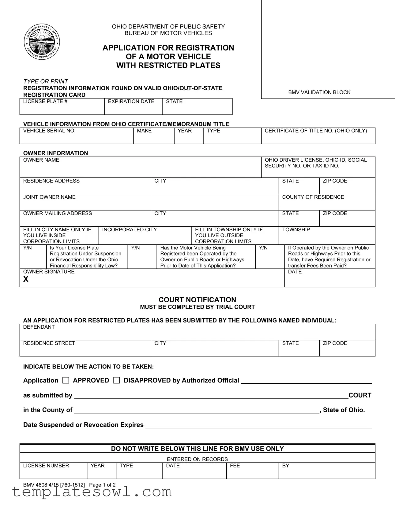 Fill Out Your Bmv 4808 Form