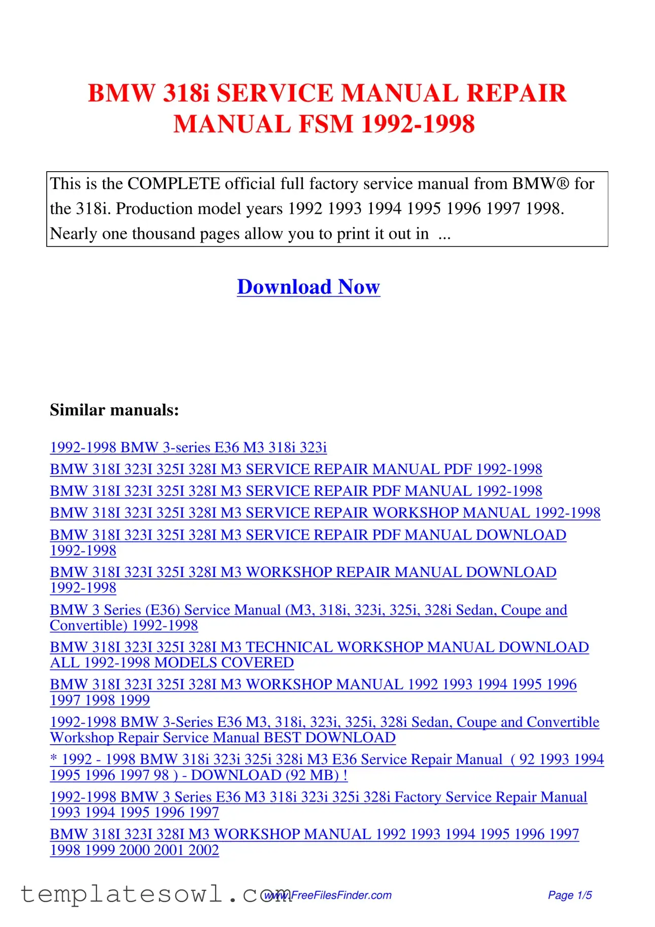 Fill Out Your Bmw 318I Manual Repair Form