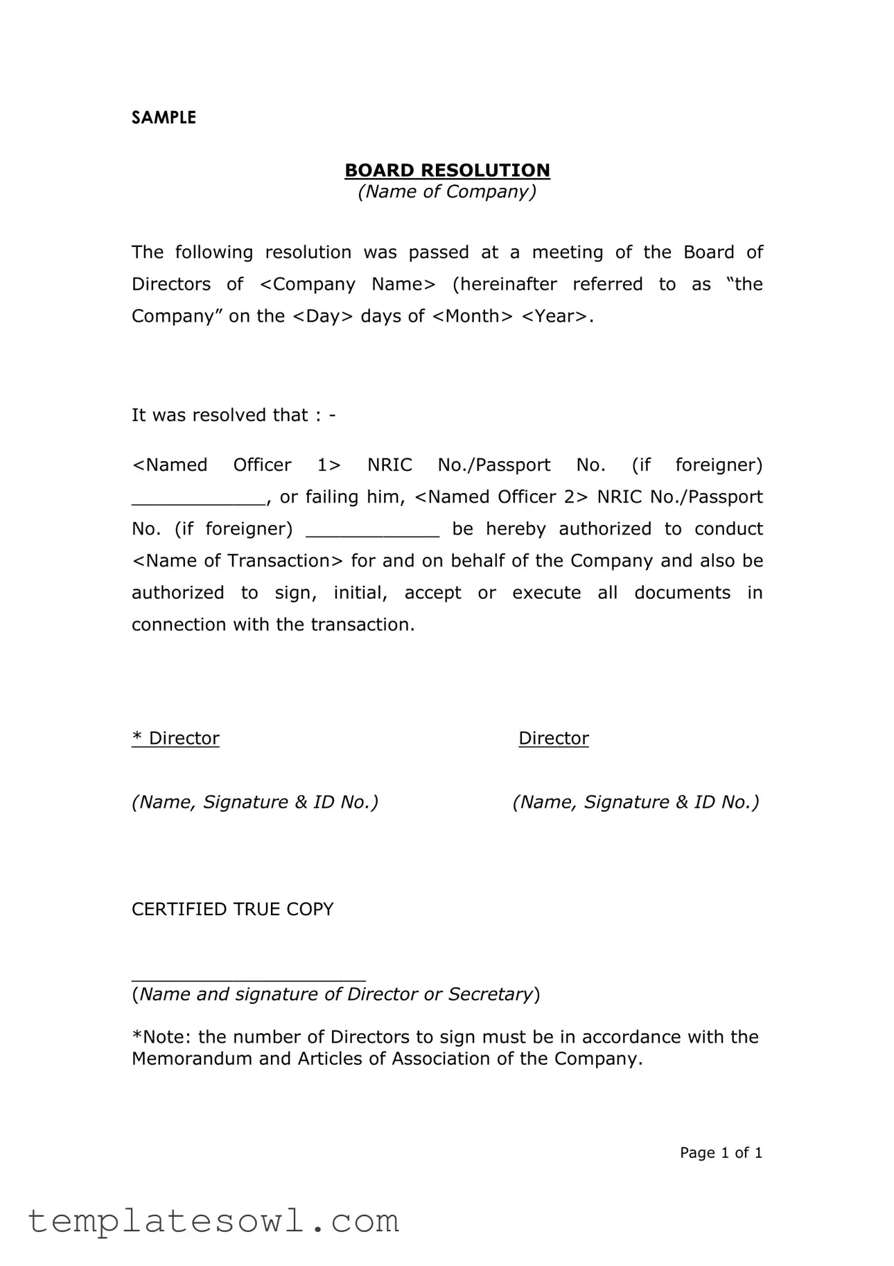 Fill Out Your Board Resolution Form