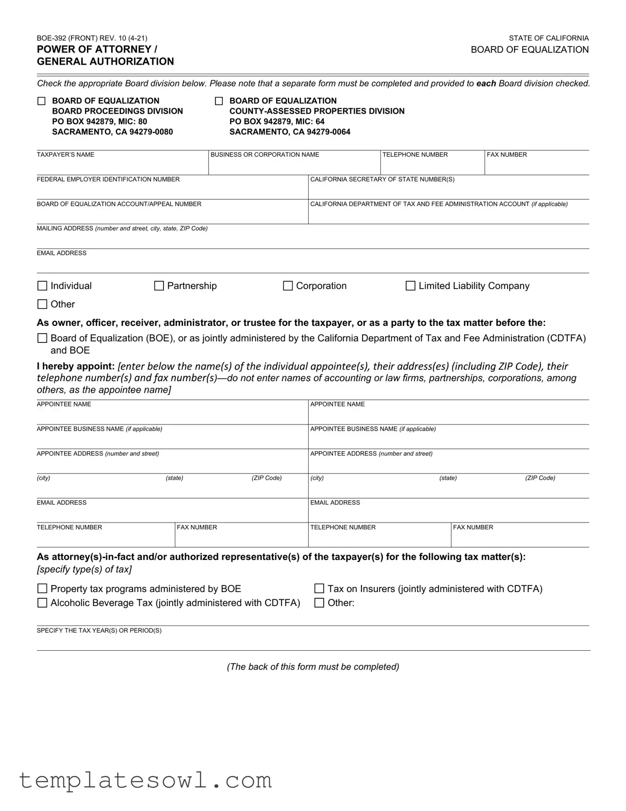 Fill Out Your Boe 392 Form