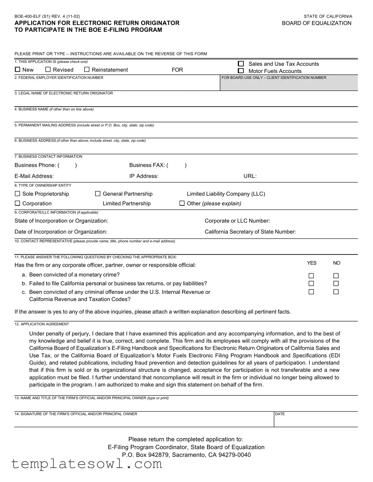 Fill Out Your Boe 400 Elf Form