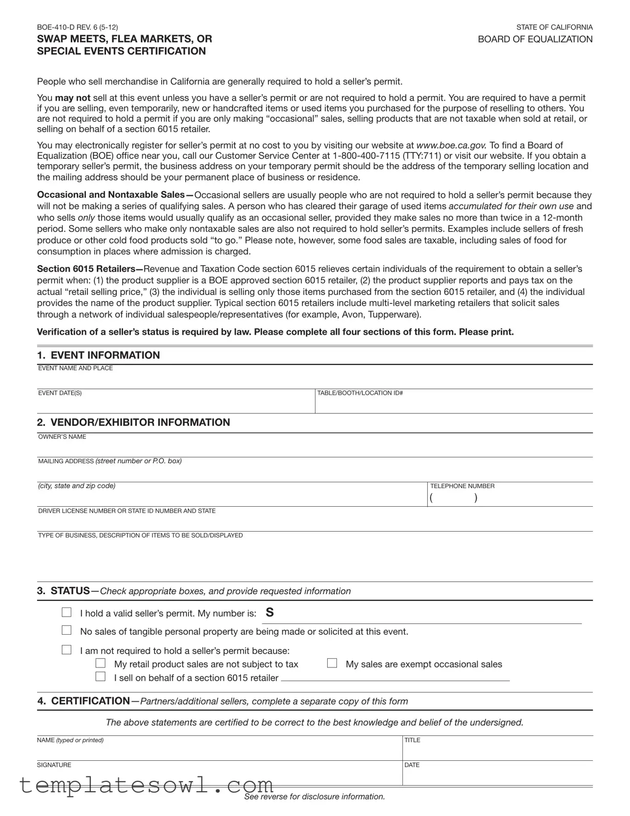 Fill Out Your Boe 410 D Form