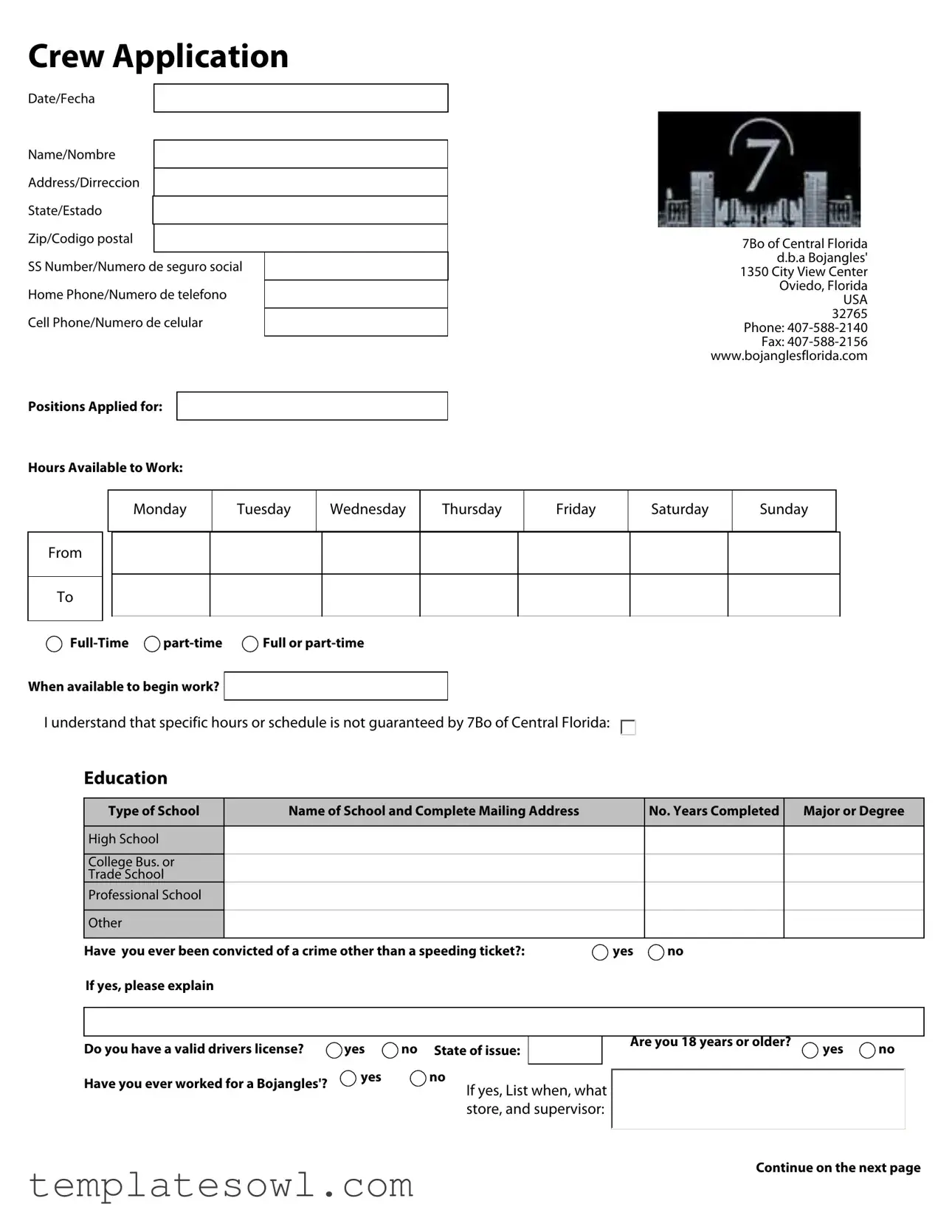 Fill Out Your Bojangles Application Form