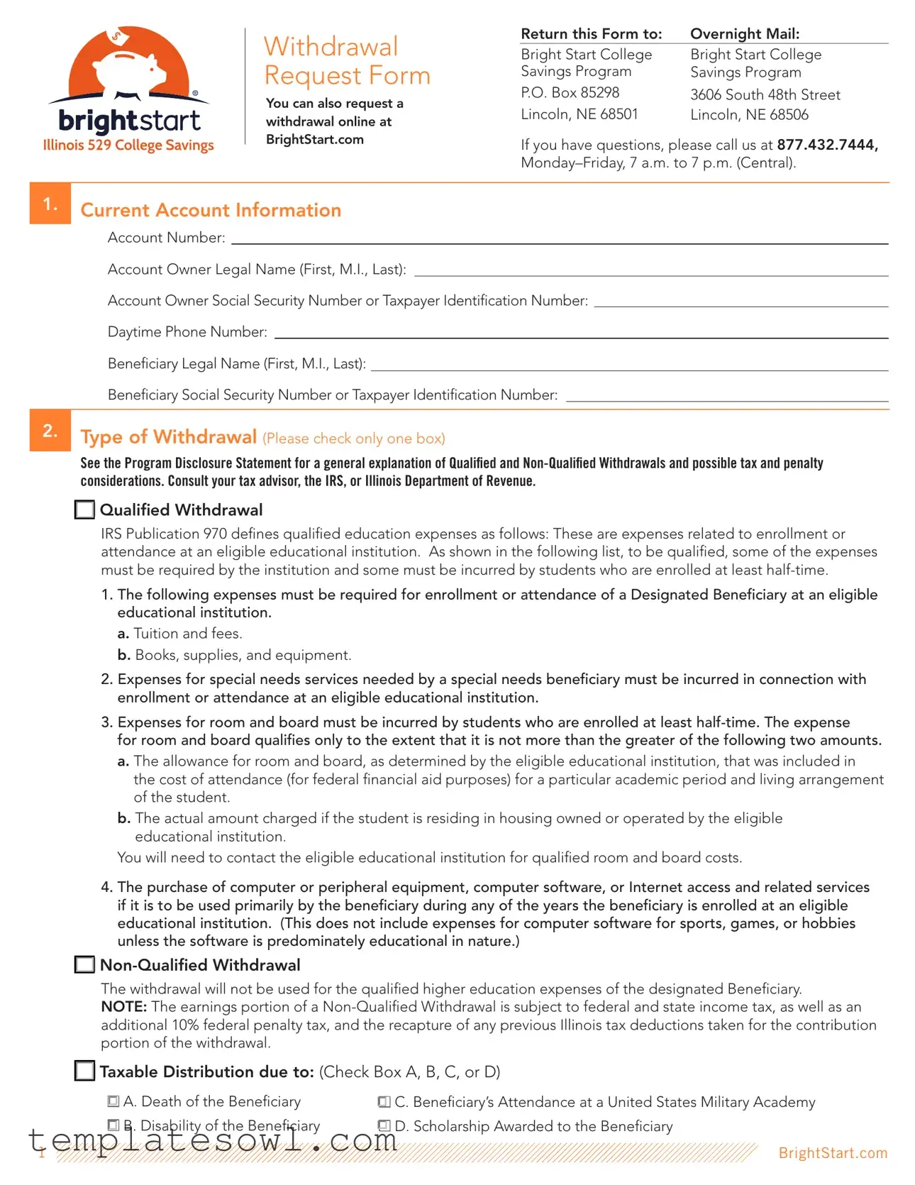Fill Out Your Bright Start Withdrawal Request Form