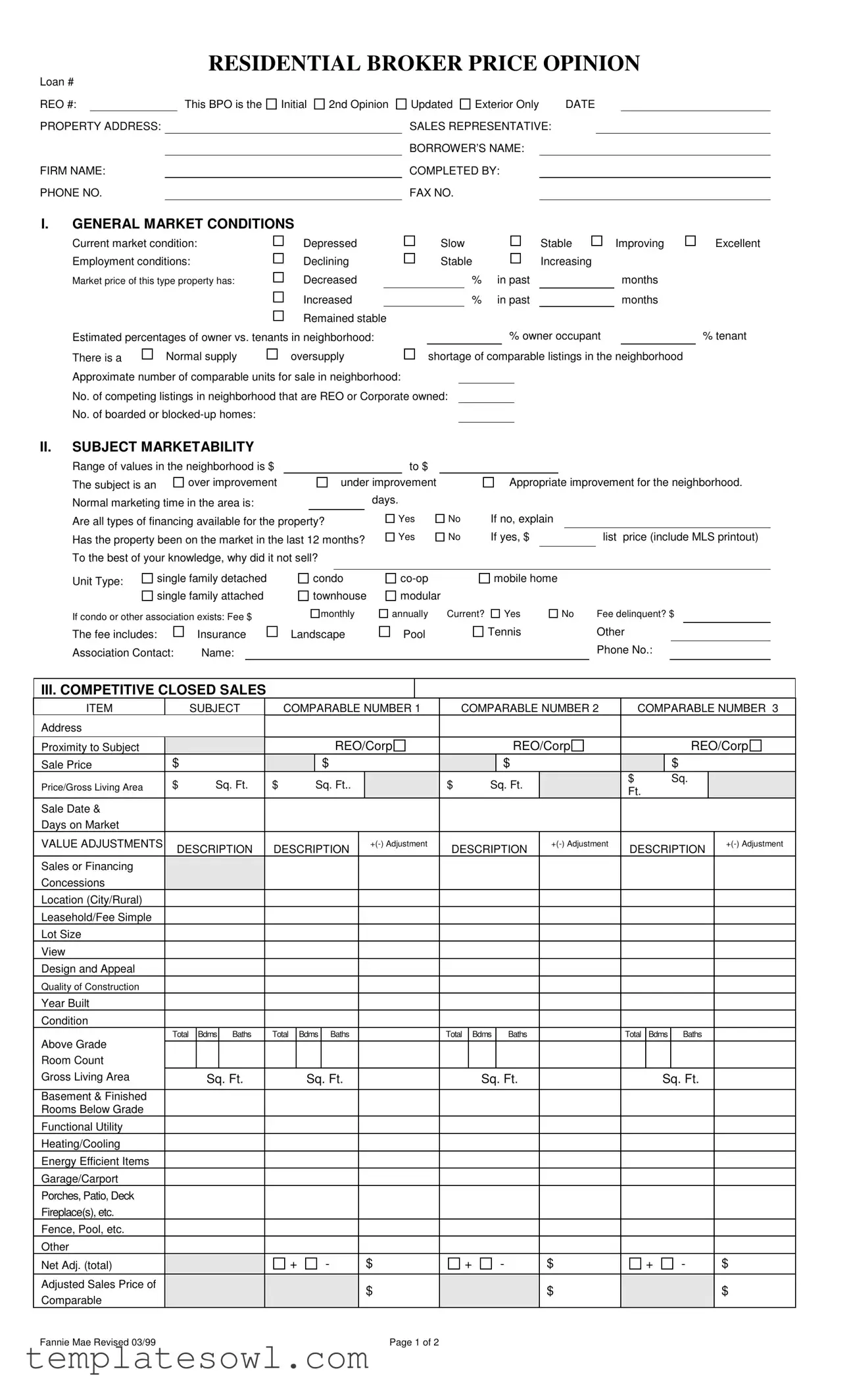 Fill Out Your Broker Price Opinion Form