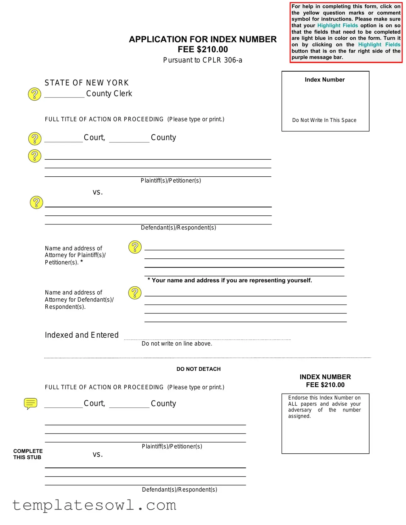 Fill Out Your Bronx Index Number Form