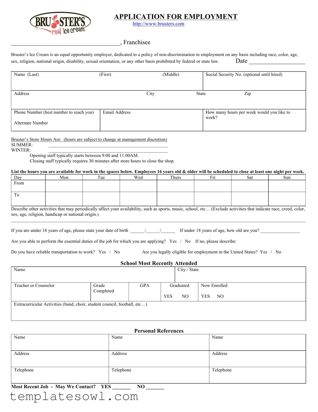 Fill Out Your Bruster Job Application Form