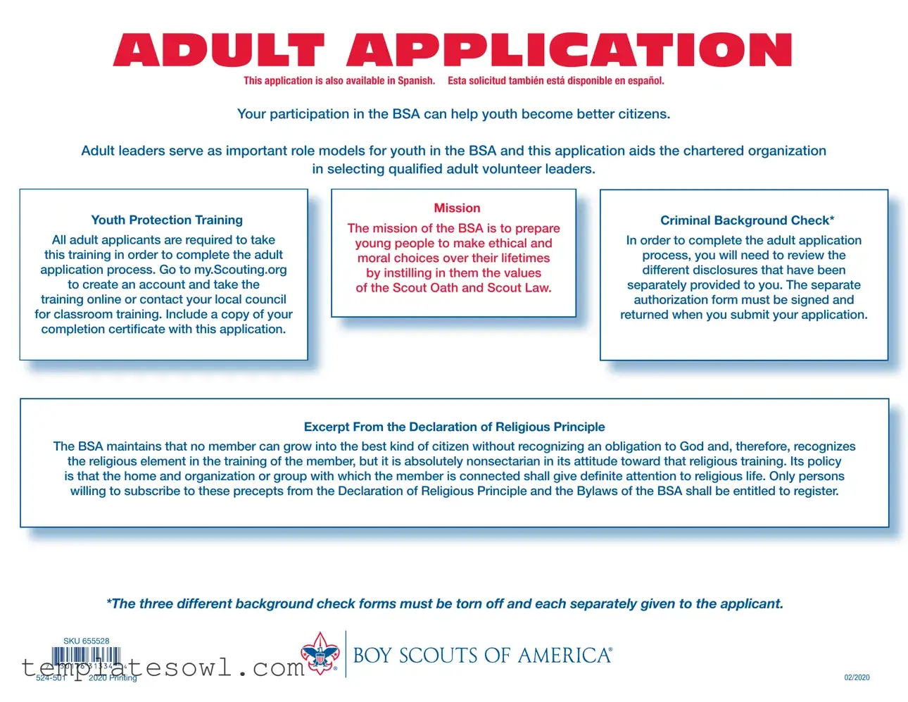 Fill Out Your Bsa Adult Application Form