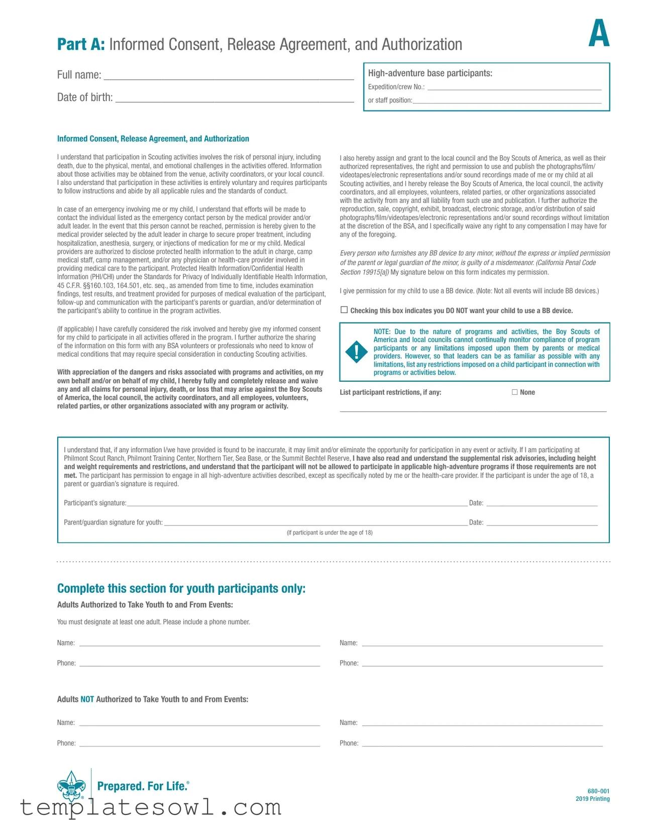 Fill Out Your Bsa Health Form