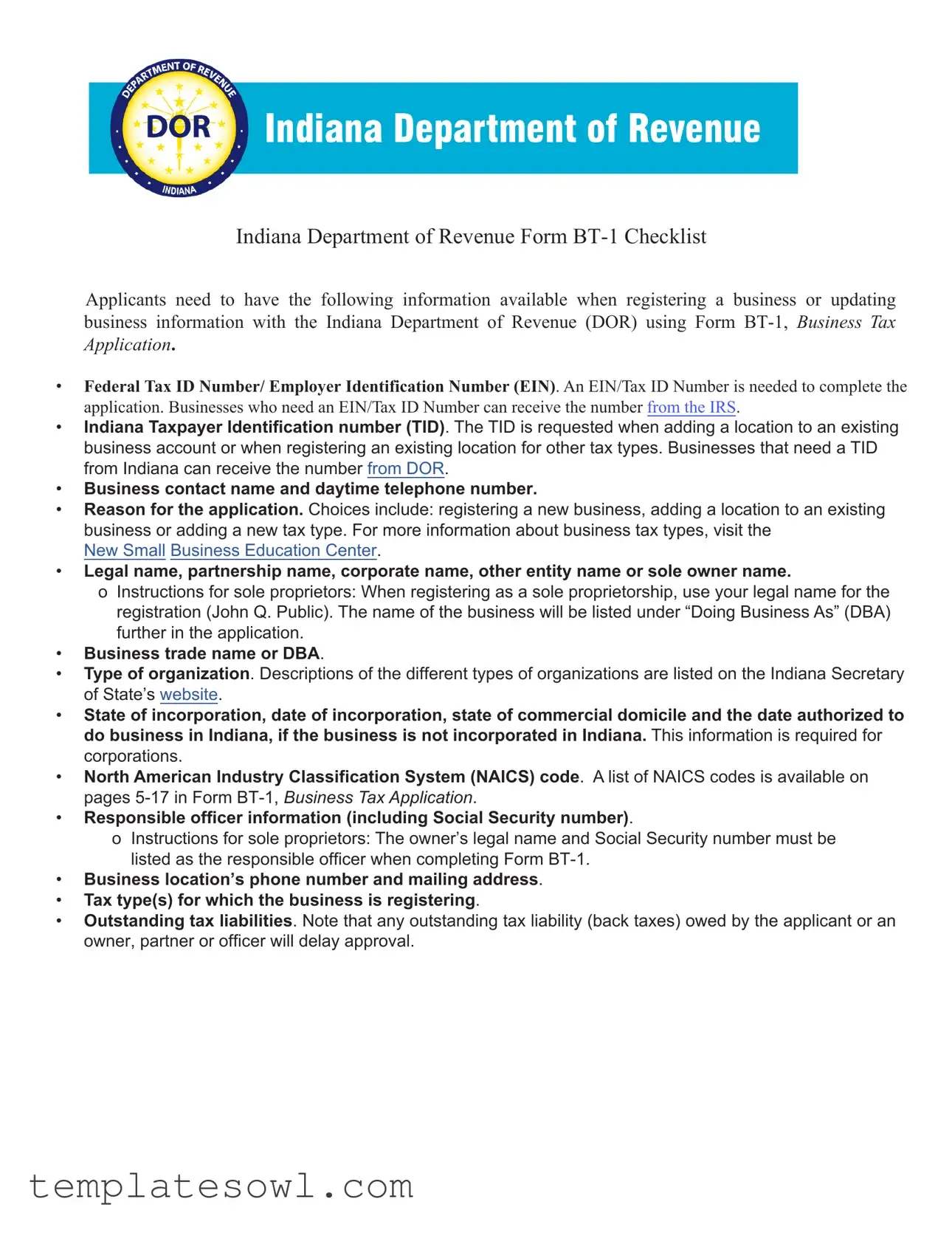 Fill Out Your Bt 1 Indiana Form