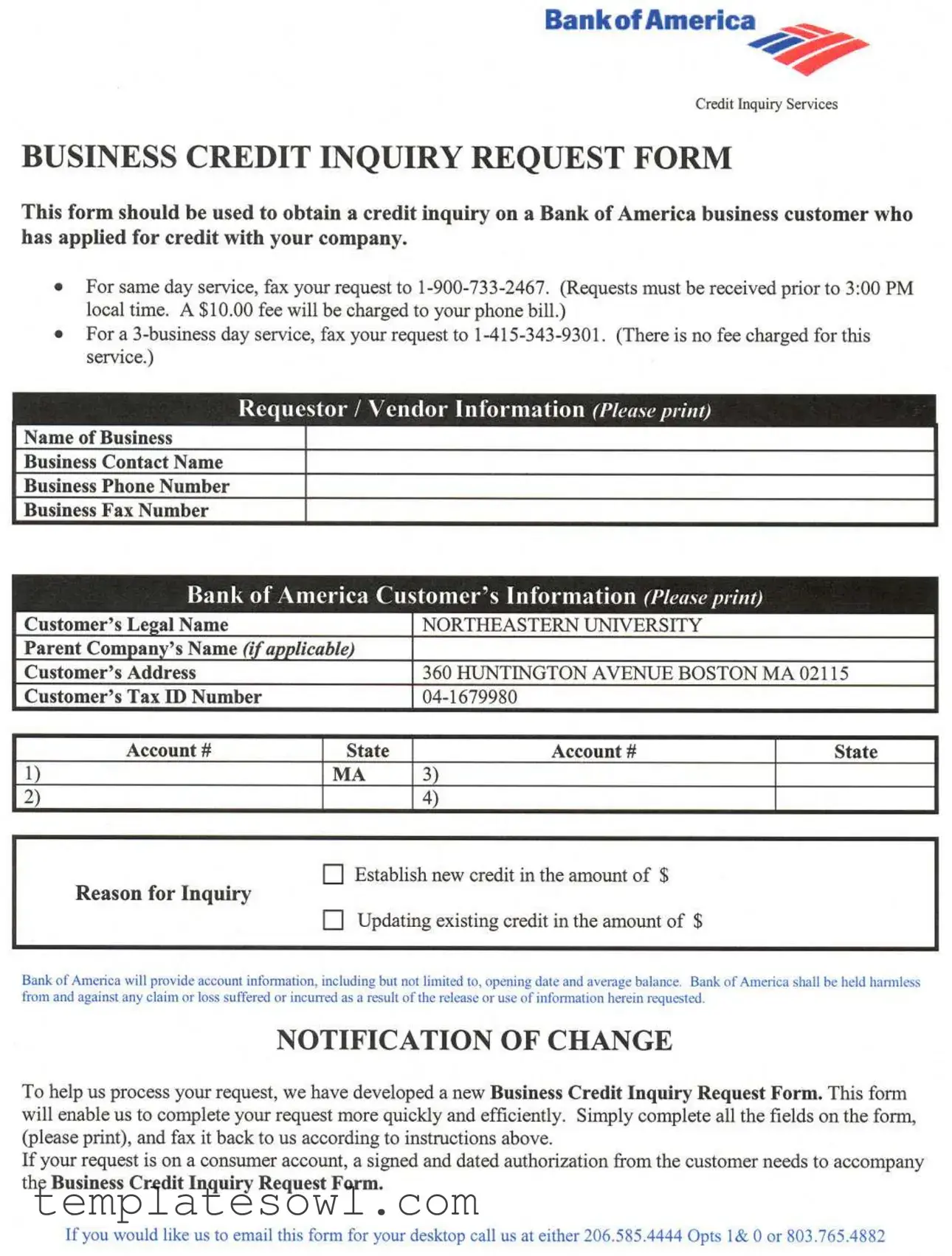 Fill Out Your Business Credit Inquiry Request Form