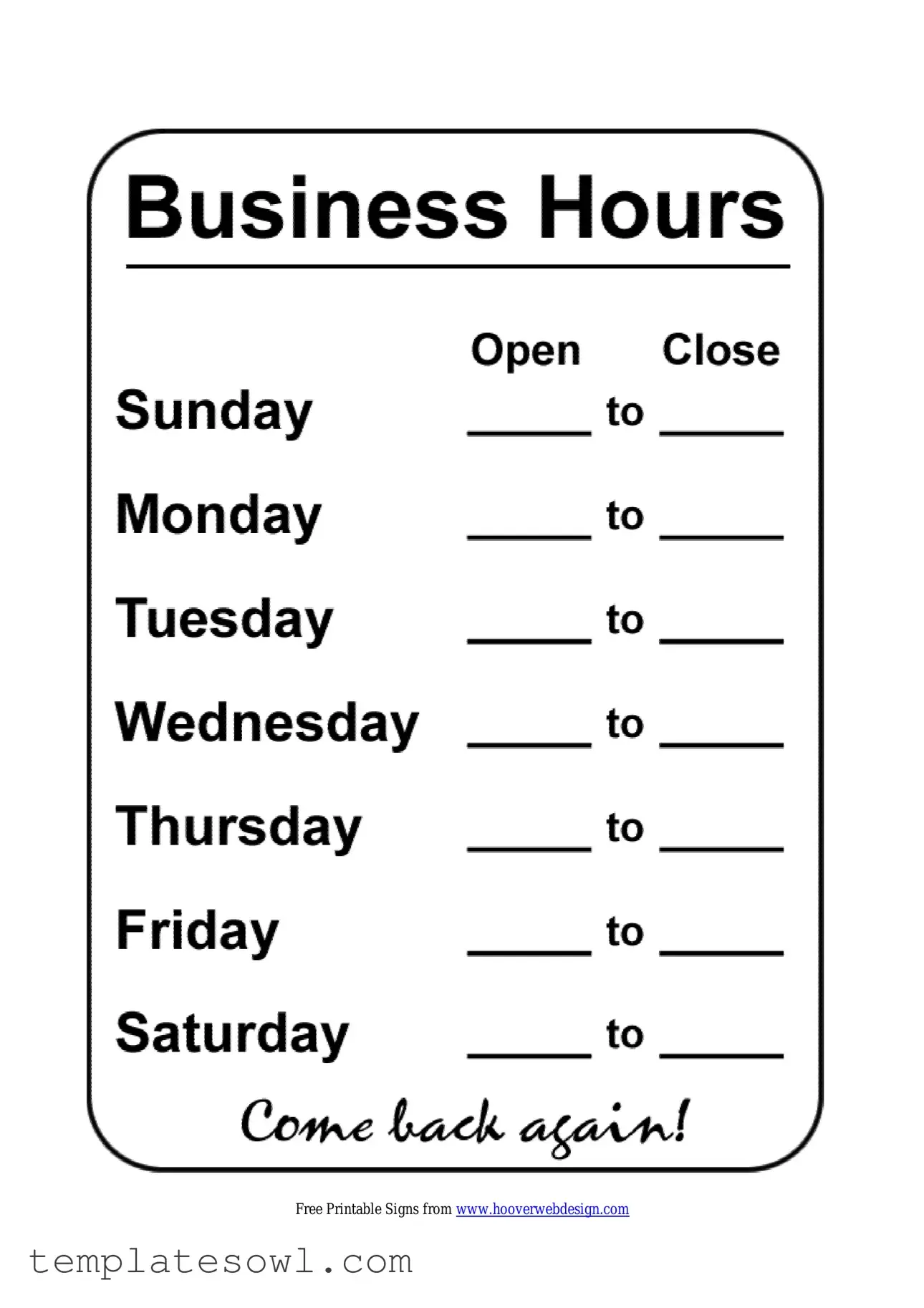 Fill Out Your Business Hours Form