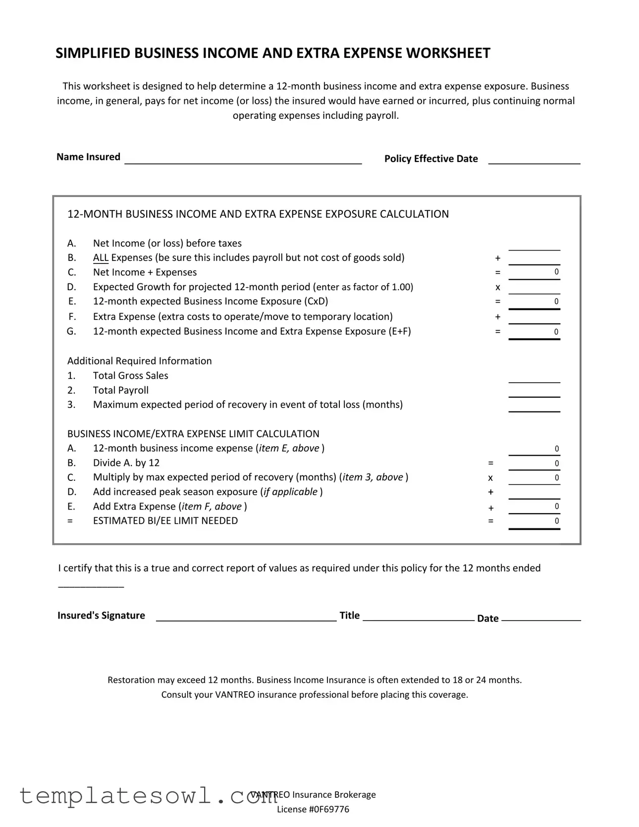 Fill Out Your Business Income Worksheet Form