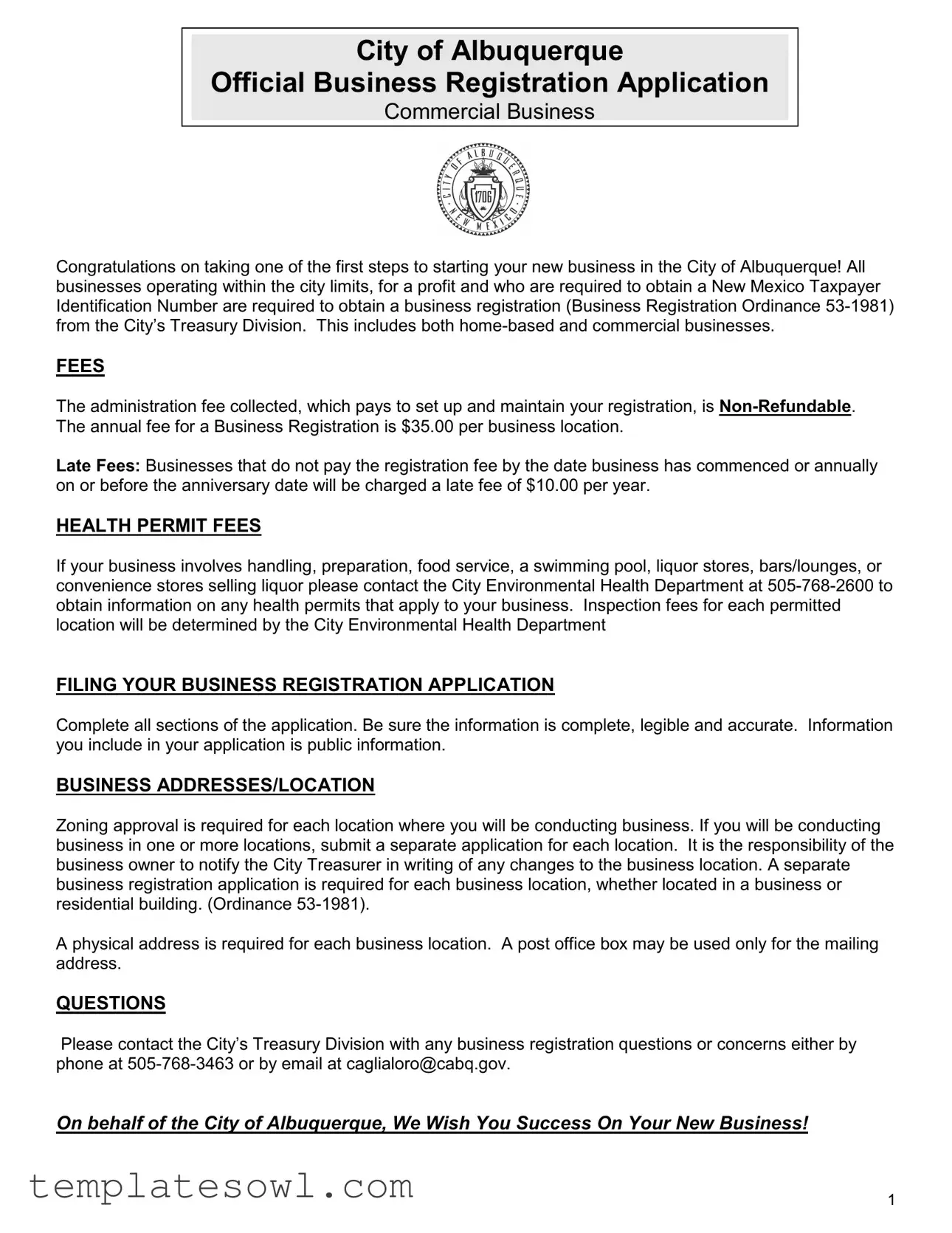 Fill Out Your Business Registration Albuquerque Form